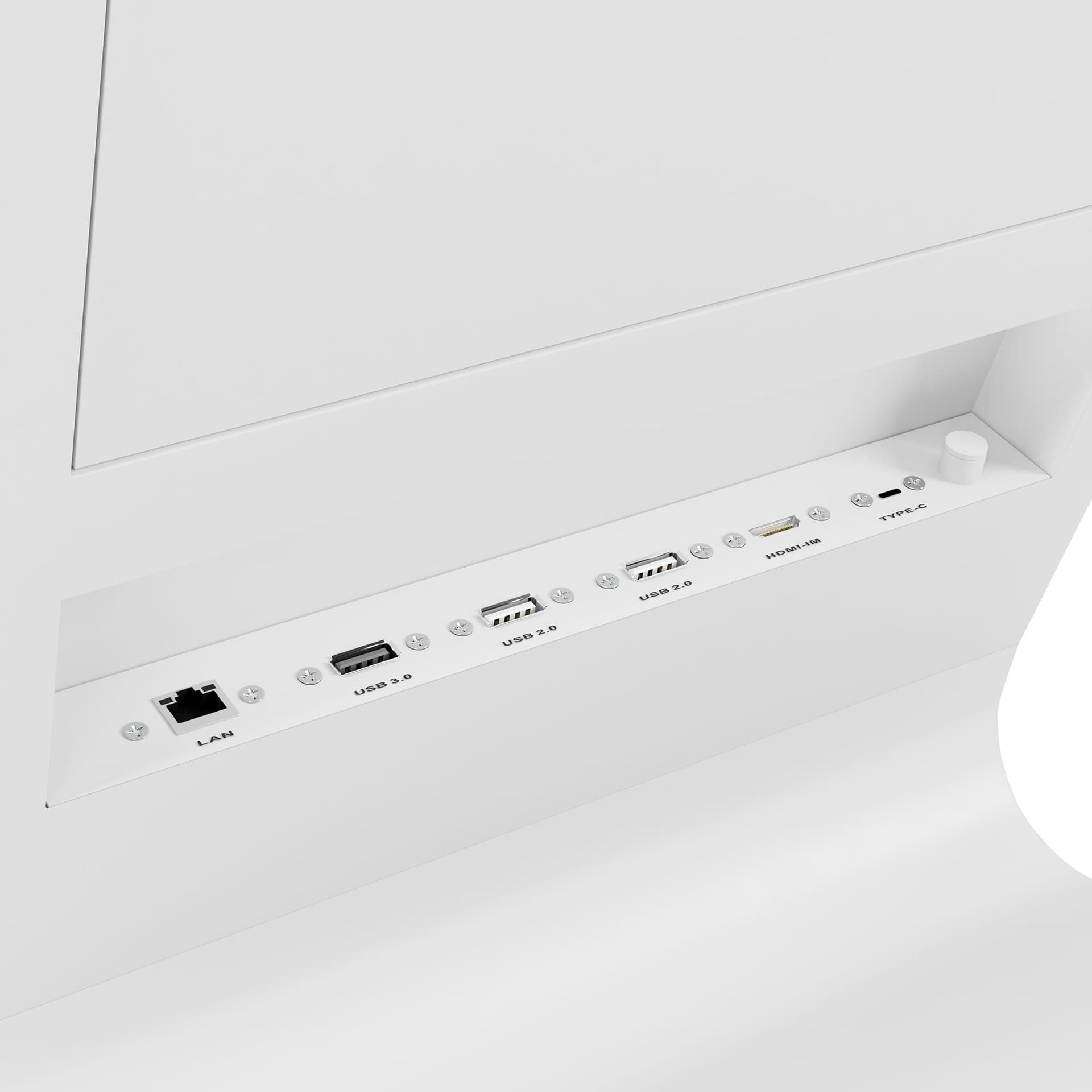 Horizontal touch screen display floor stand offers lots of connection ports depending on your needs