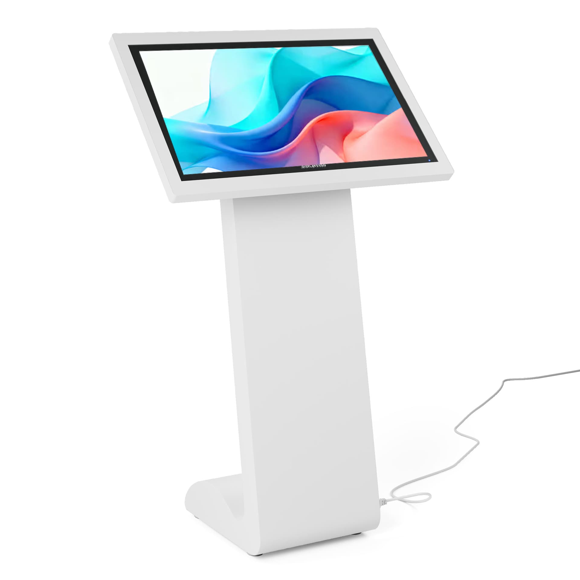 Horizontal touch screen display floor stand with white finish