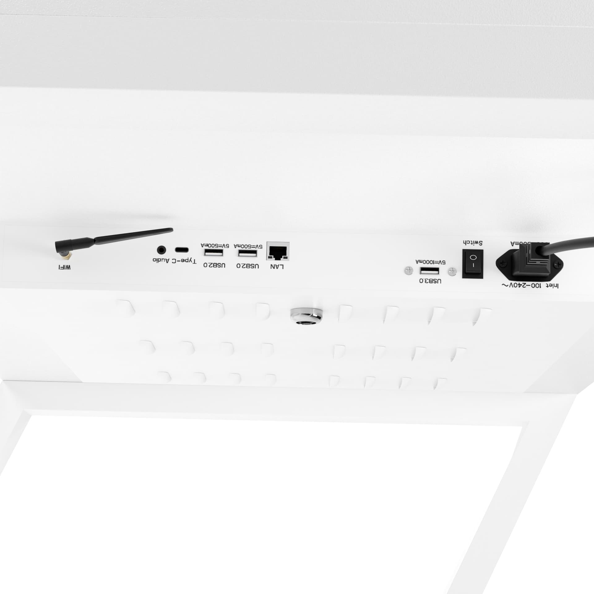 Edge lit horizontal touch screen kiosk with ports located on the back of the unit