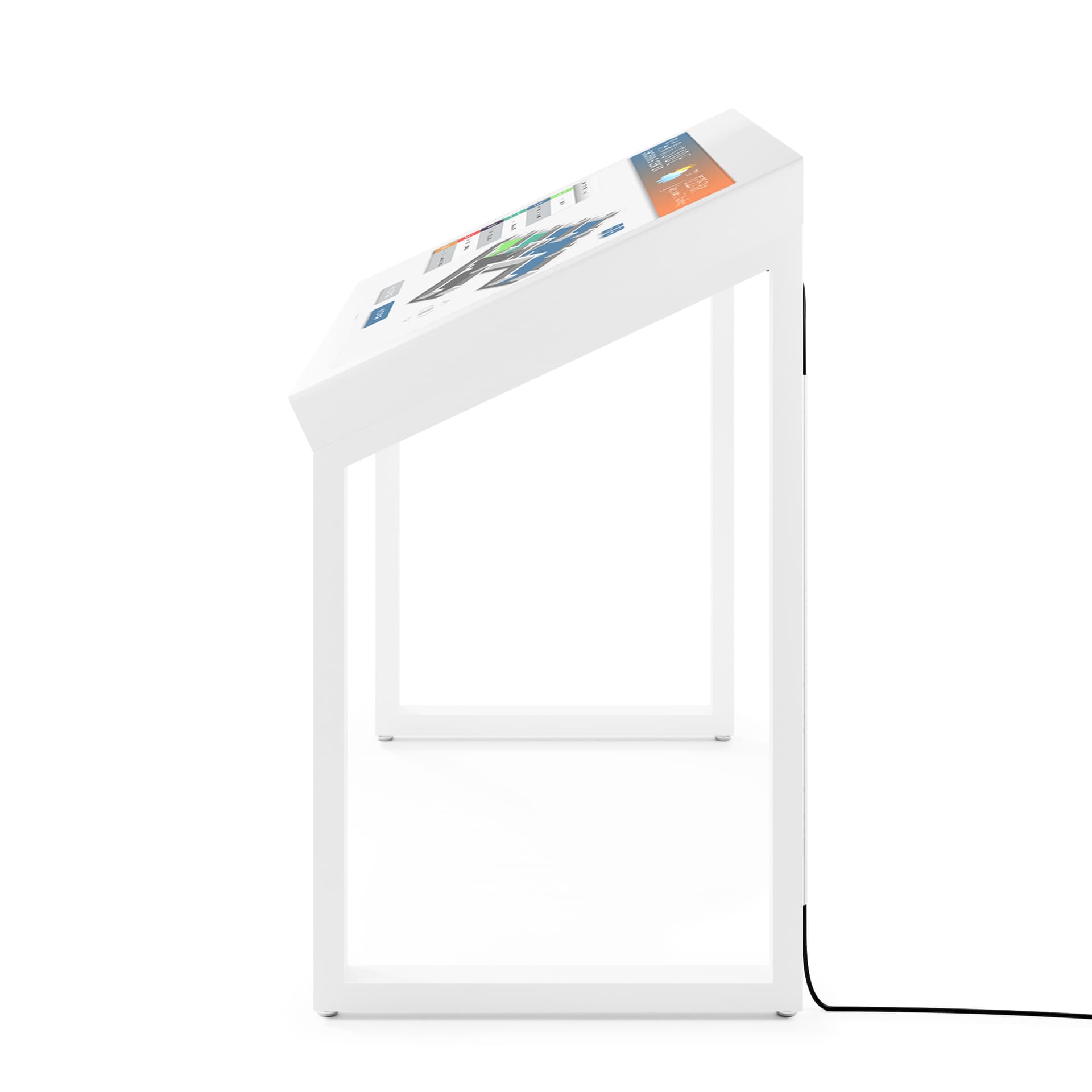 Side view of edge-lit horizontal touch screen kiosk