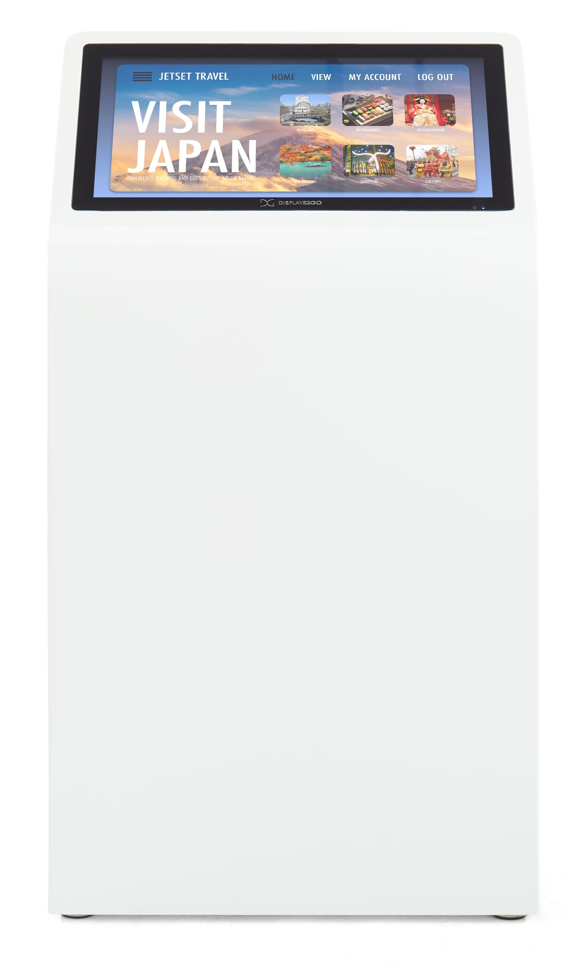 Floor standing touch screen kiosk with an ADA compliant build