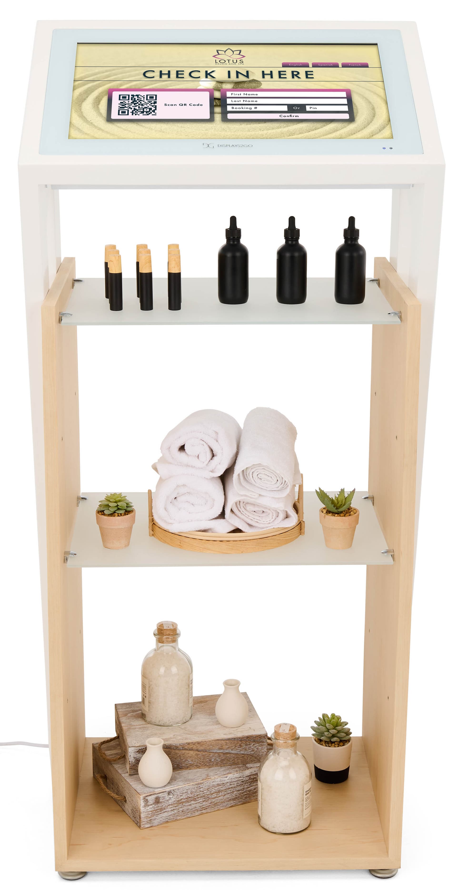 Digital kiosk display with height adjustable rubber feet