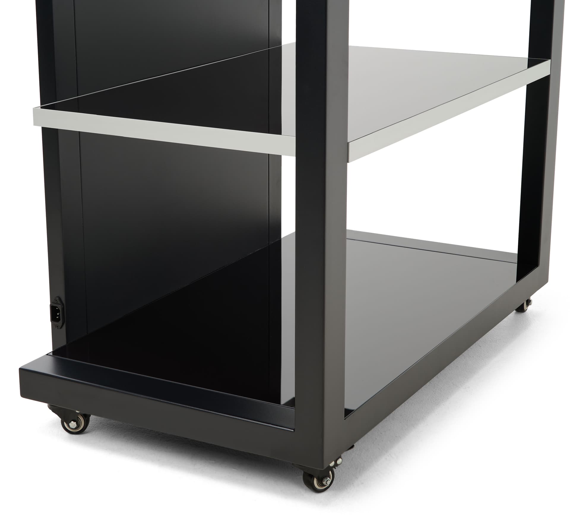 Product display shelves with wheels
