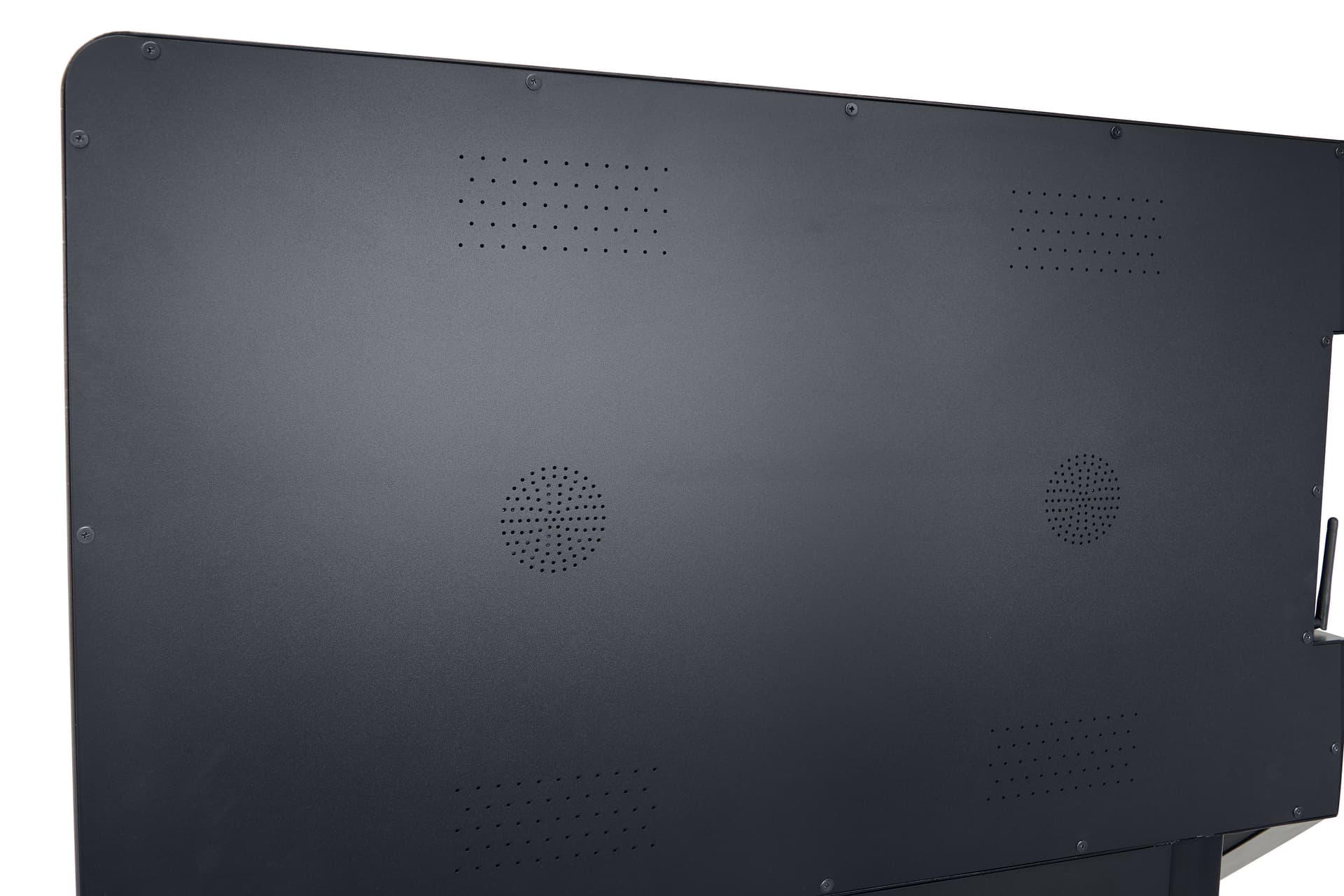 Product display shelves showing two built in speakers