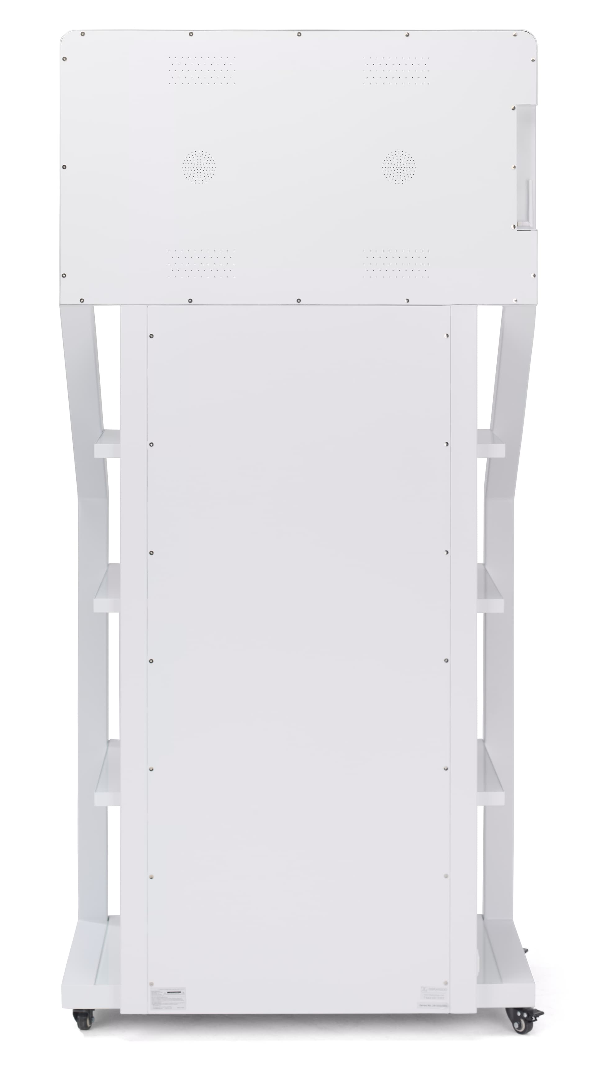 Product display shelves showcasing the back of the unit