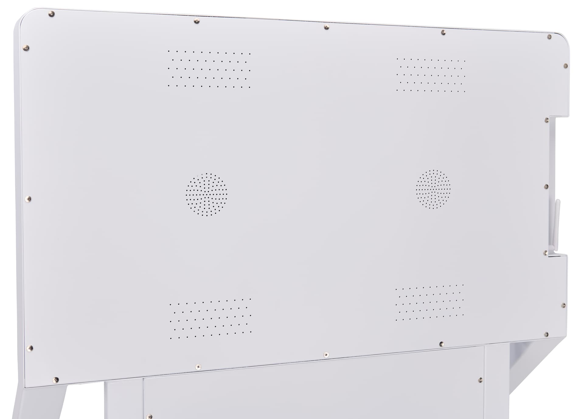Product display shelves with built-in 8 watt speakers located in the back of the unit