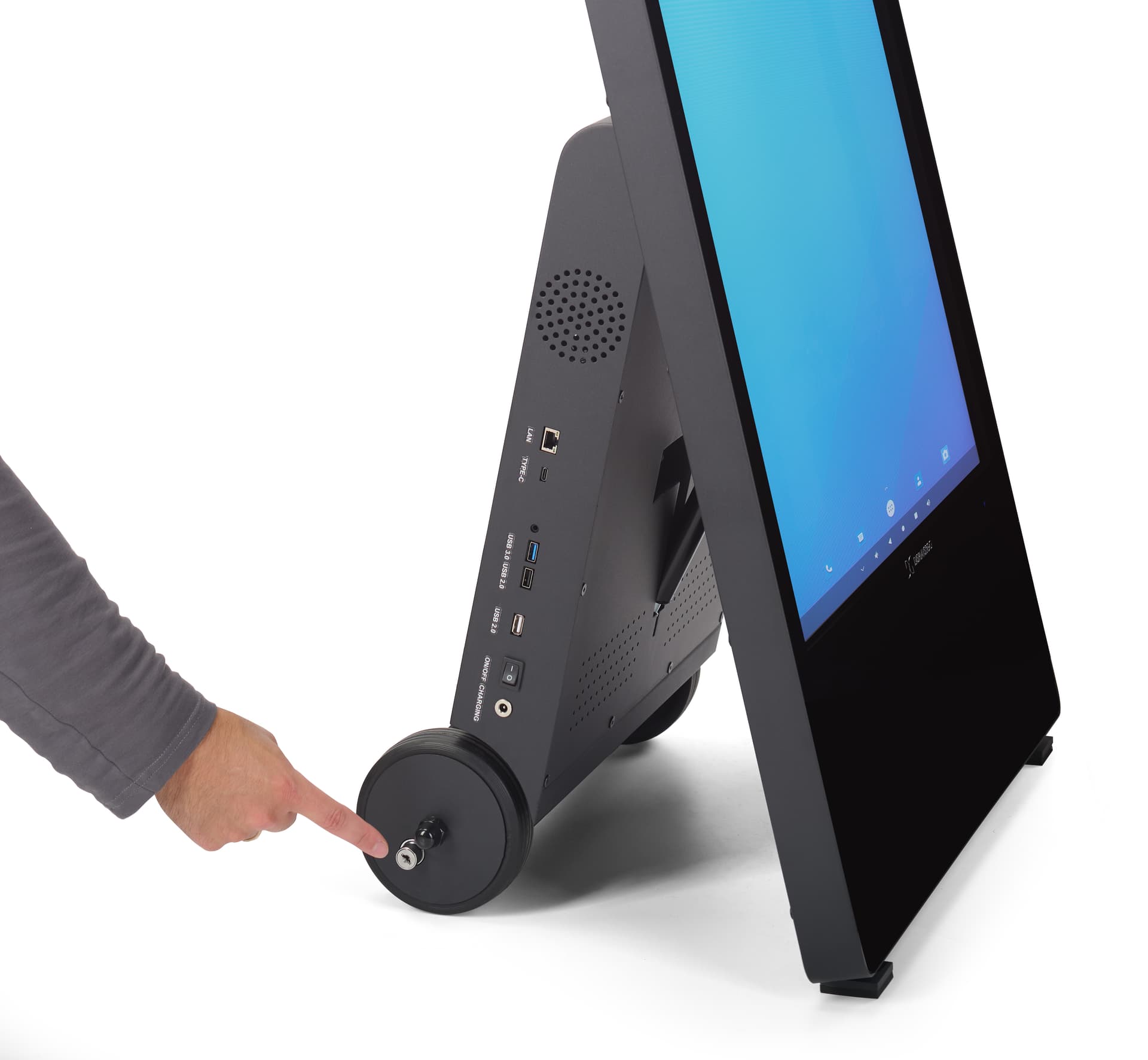 Indoor Mobile Digital Signage A-Frame with key locking wheels