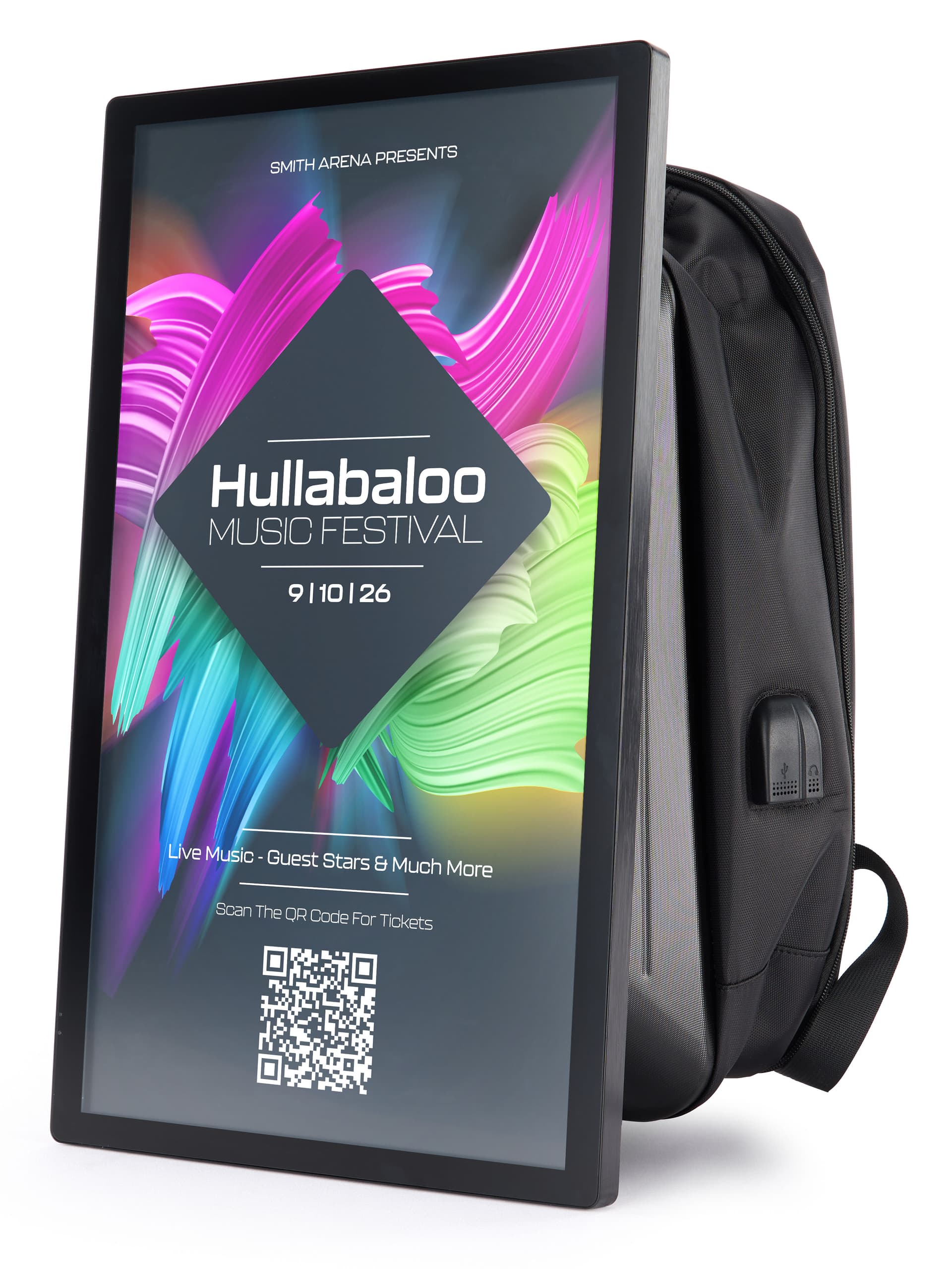 Digital backpack billboard with HD picture resolution 