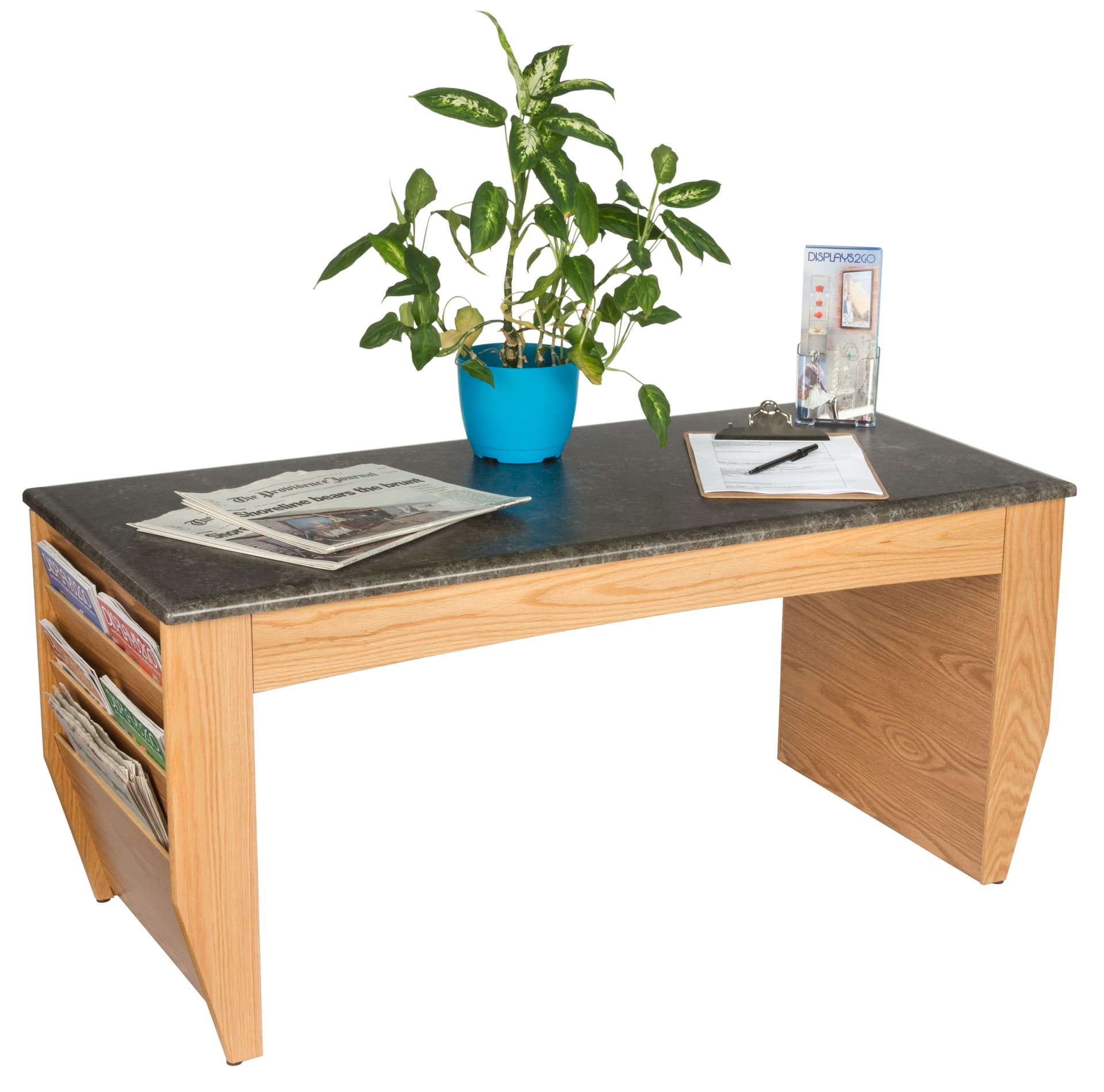 Light Oak Magazine Coffee Table, Black Top
