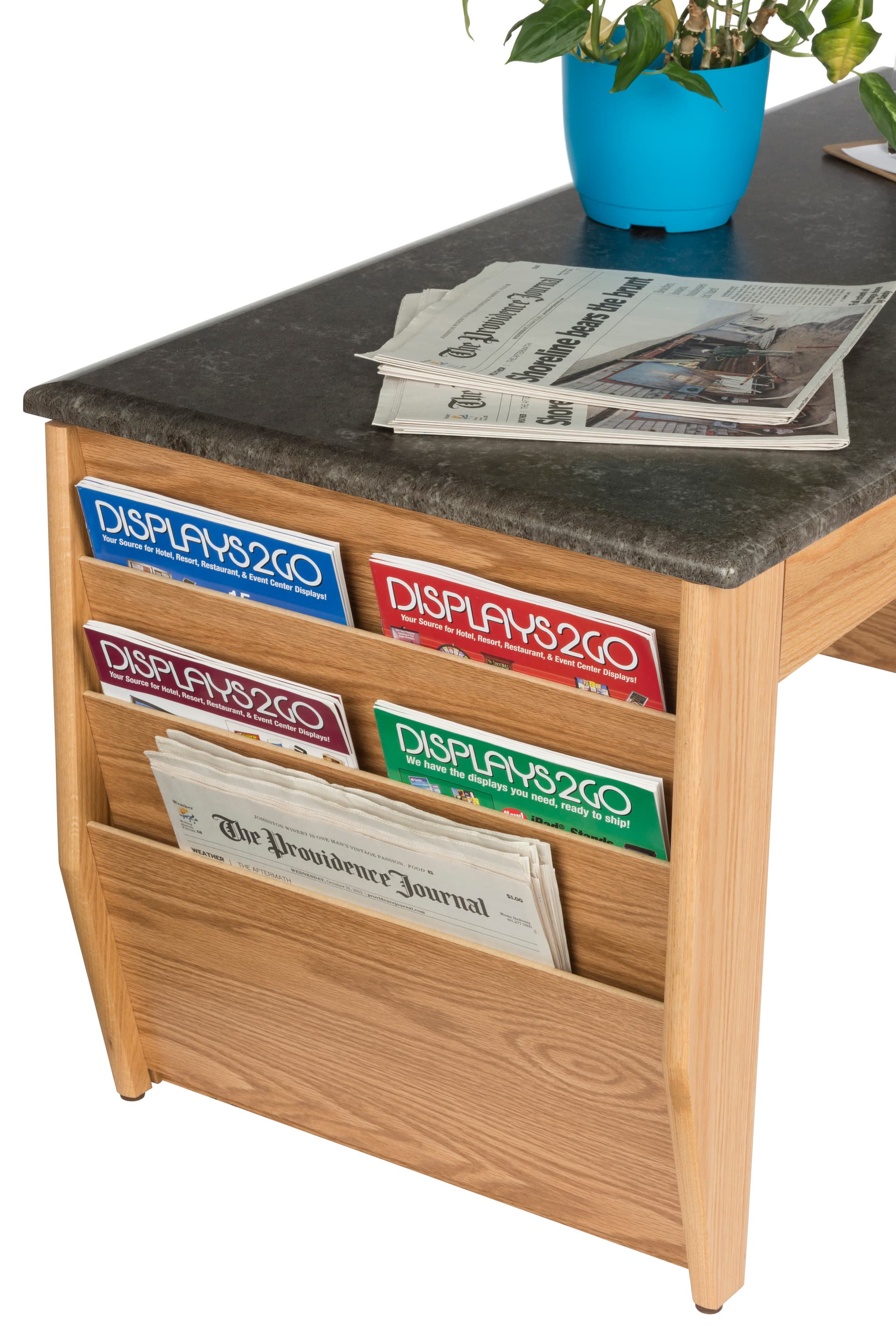 Light Oak Magazine Coffee Table, 6 Total Pockets