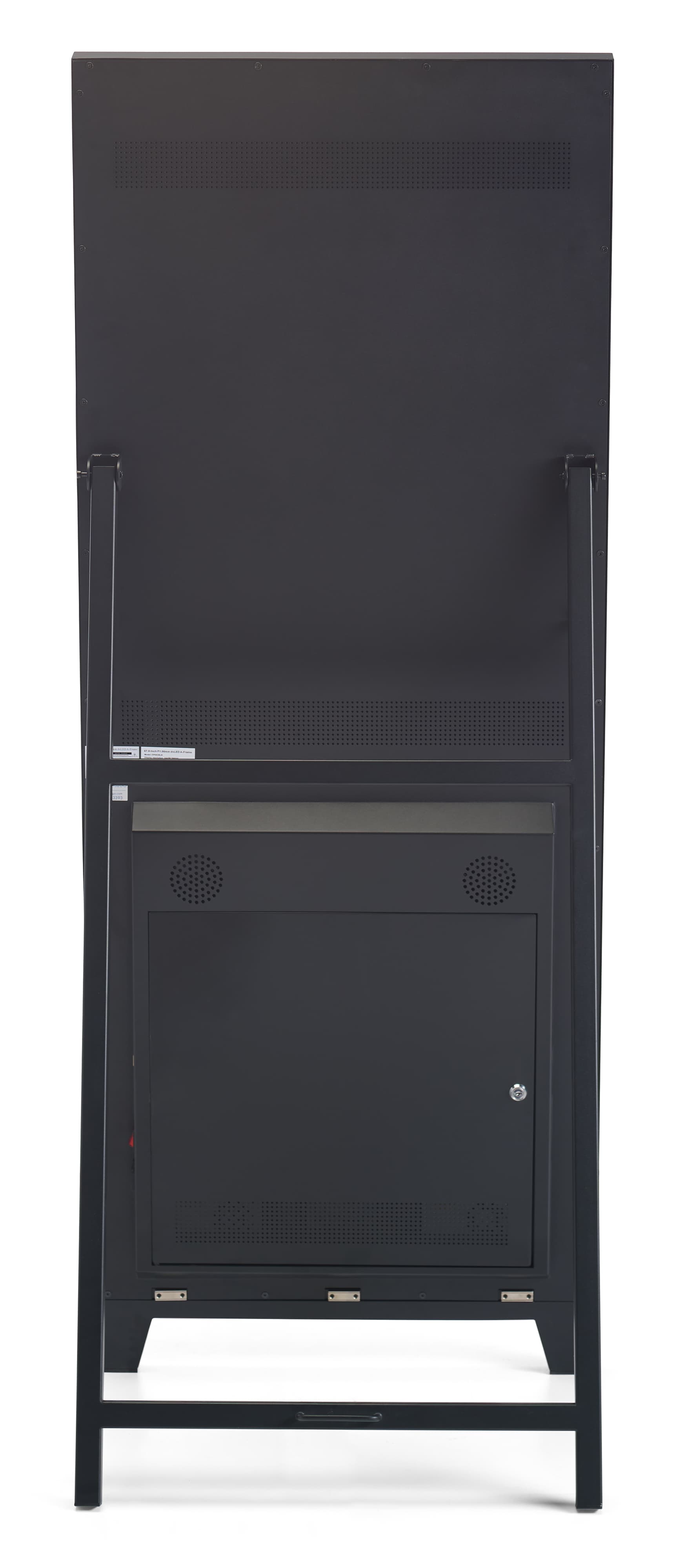 LED a-frame showcasing the back of the unit where the speakers are located 