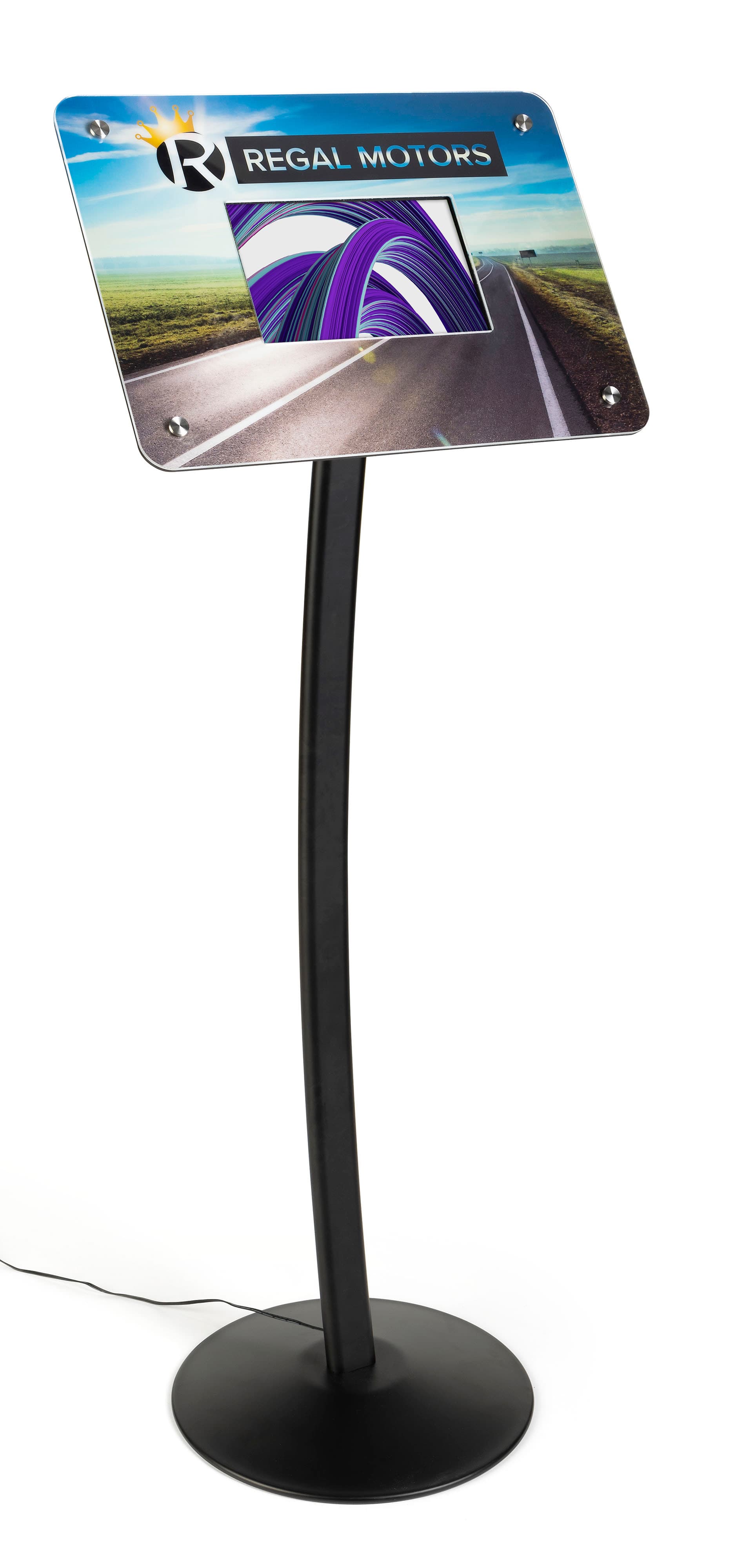 Small digital advertising stand with wide custom printed graphic frame