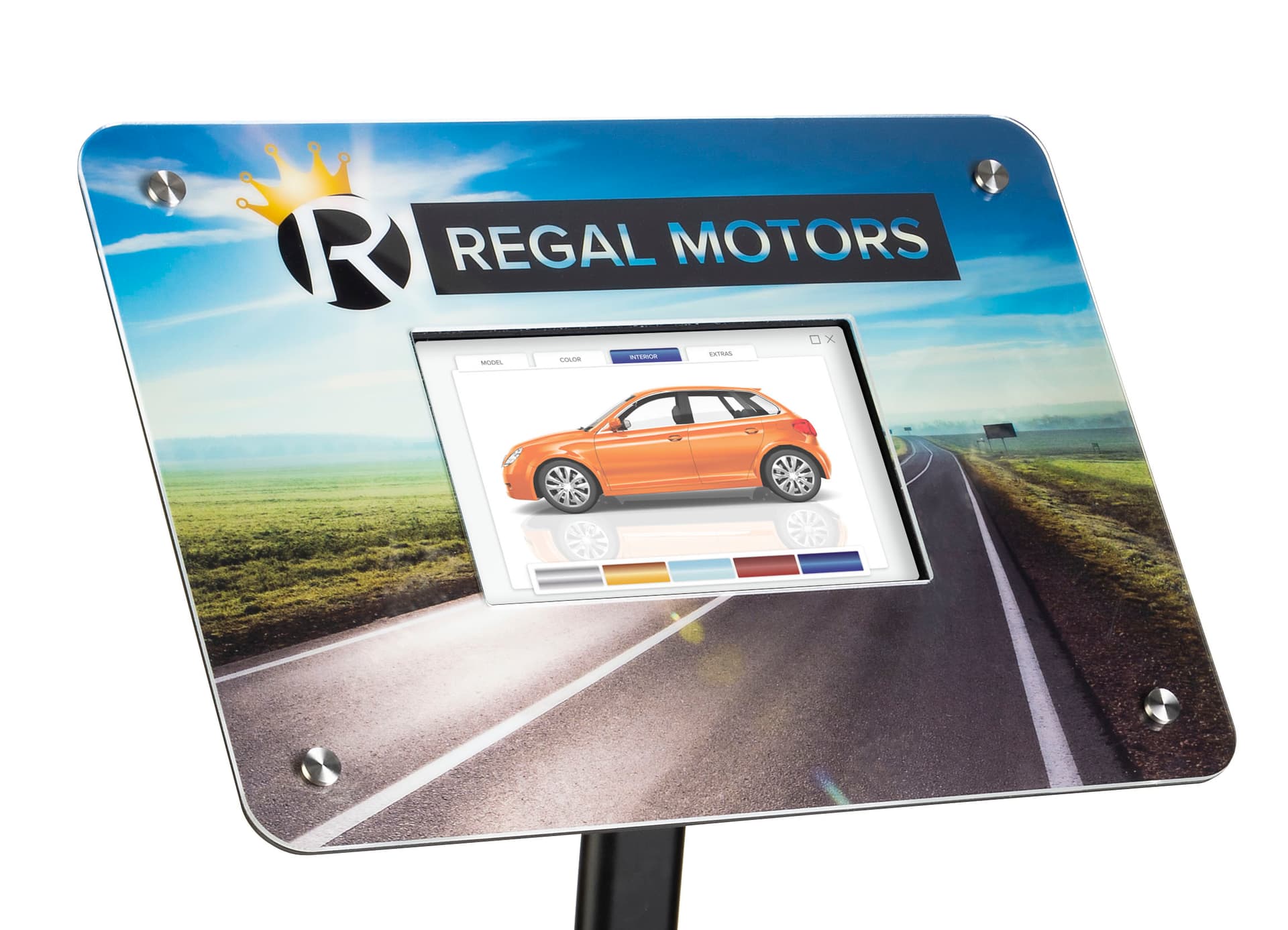Custom frame for DPF101 digital sign stands with full color graphics