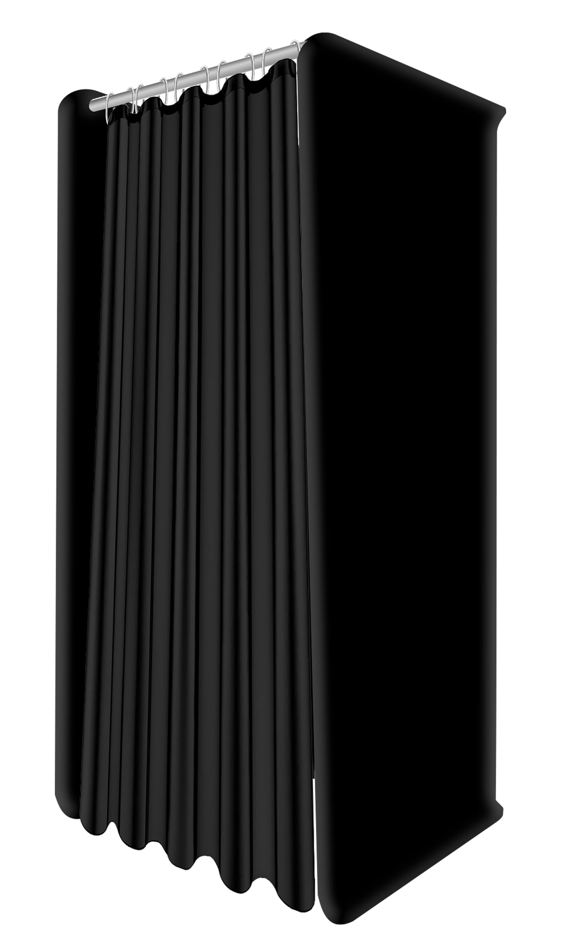 Pop-up black dressing room booth with flame resistant fabric