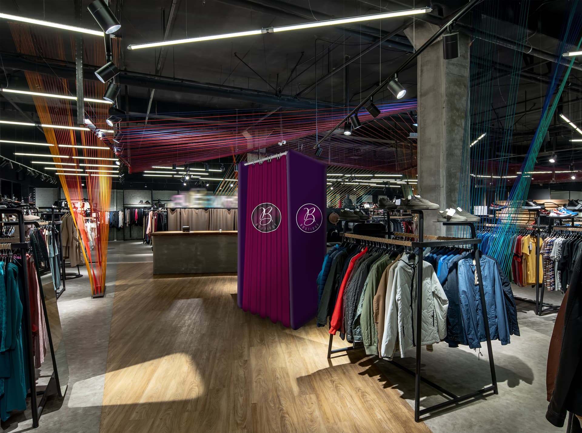 Custom graphic changing room booth for pop up retail stores
