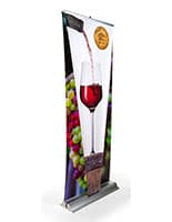 Layered 3D retractable banner stand with 79 inch tall display area