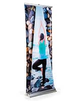 Dual layer 3D roller banner display with full color printing on both panels