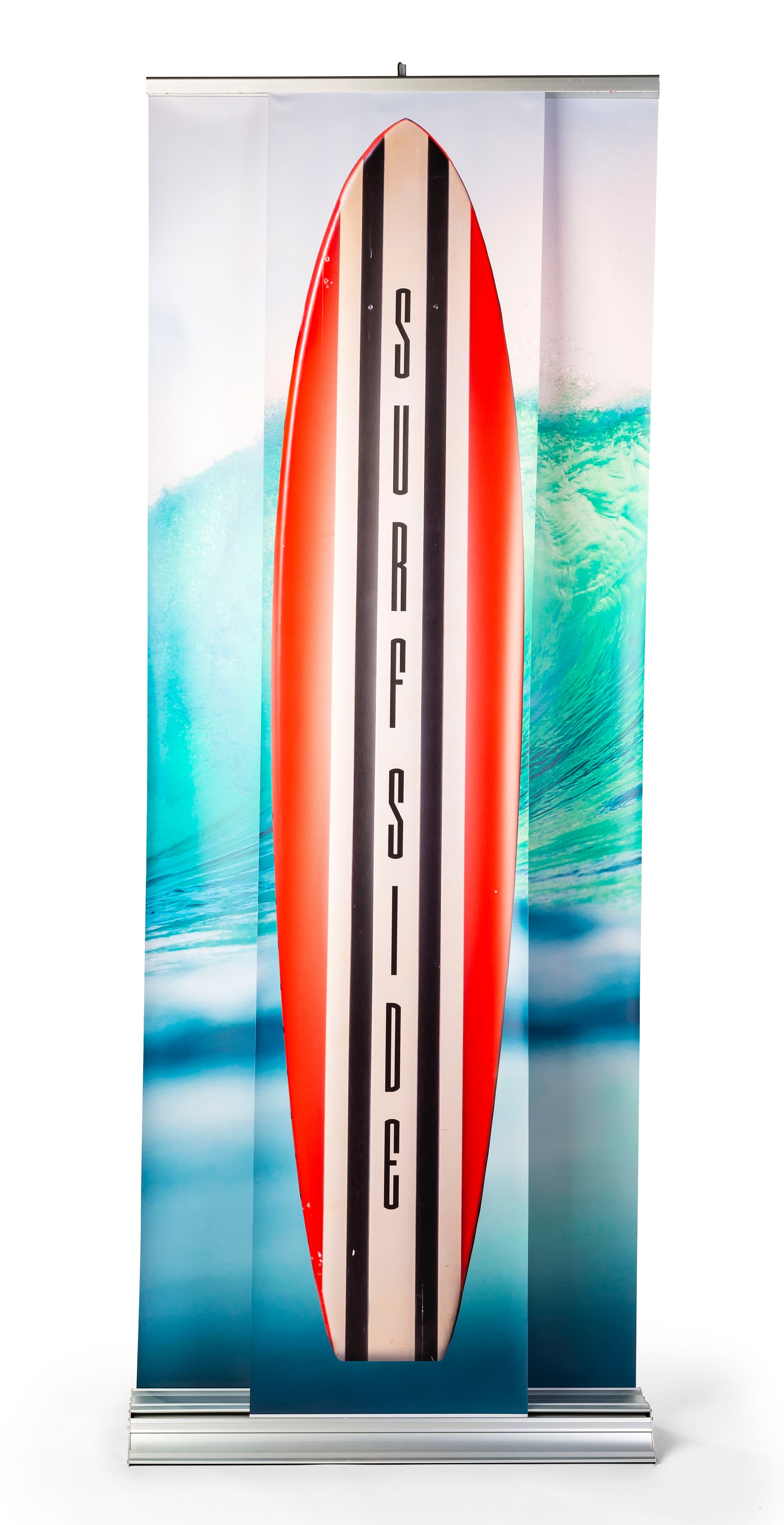 3D effect dual layer pull up banner stand with fully retract banners into metal base