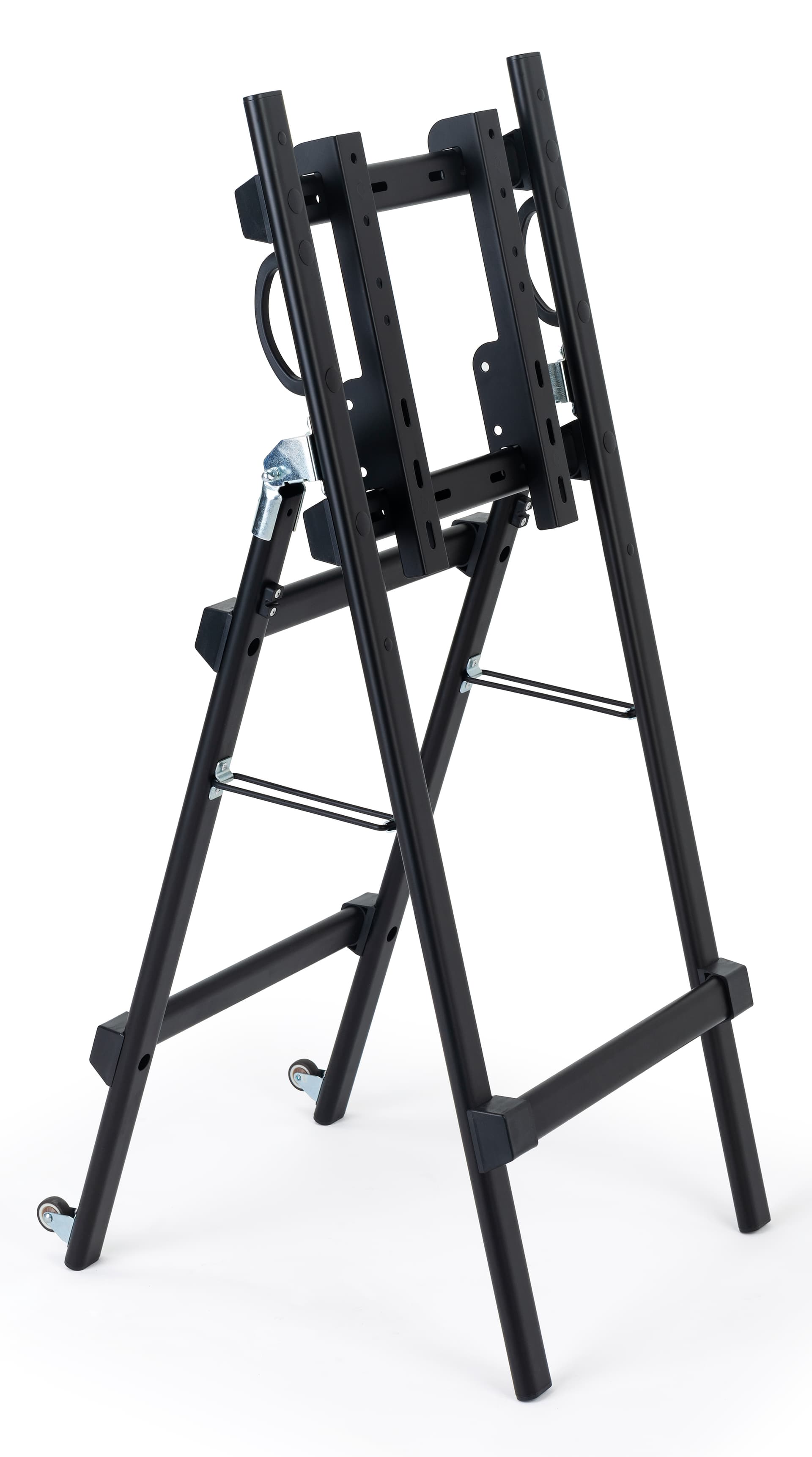 Folding TV easel with wheels and grip handles