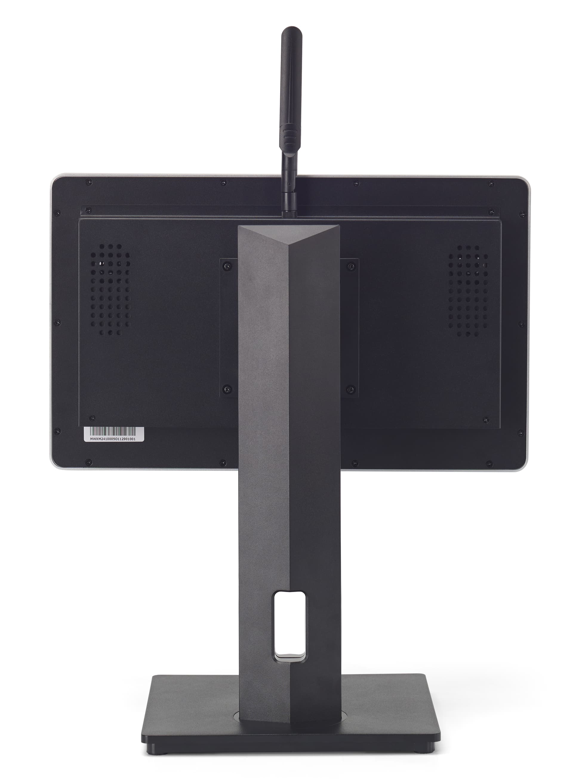 Interactive digital signage exhibiting the back of the unit 