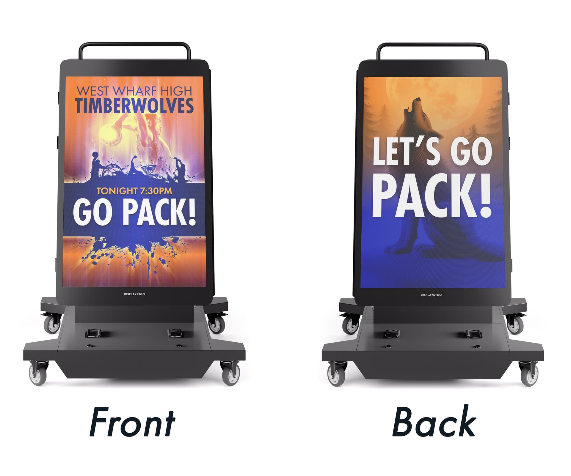 Outdoor LED display showcasing the front and back of this double-sided signage