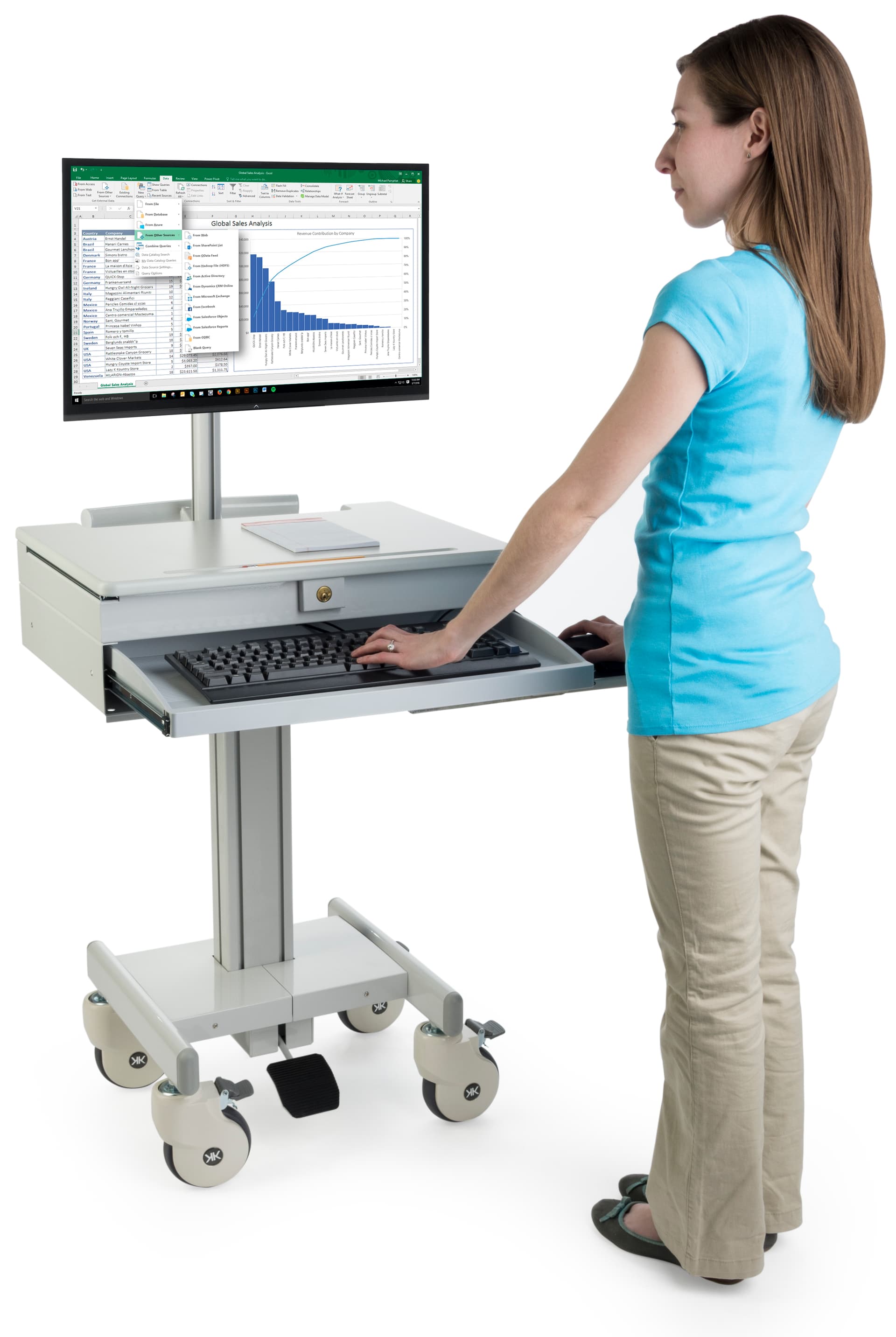 Medical Computer Cart with Keyboard & Mouse Tray