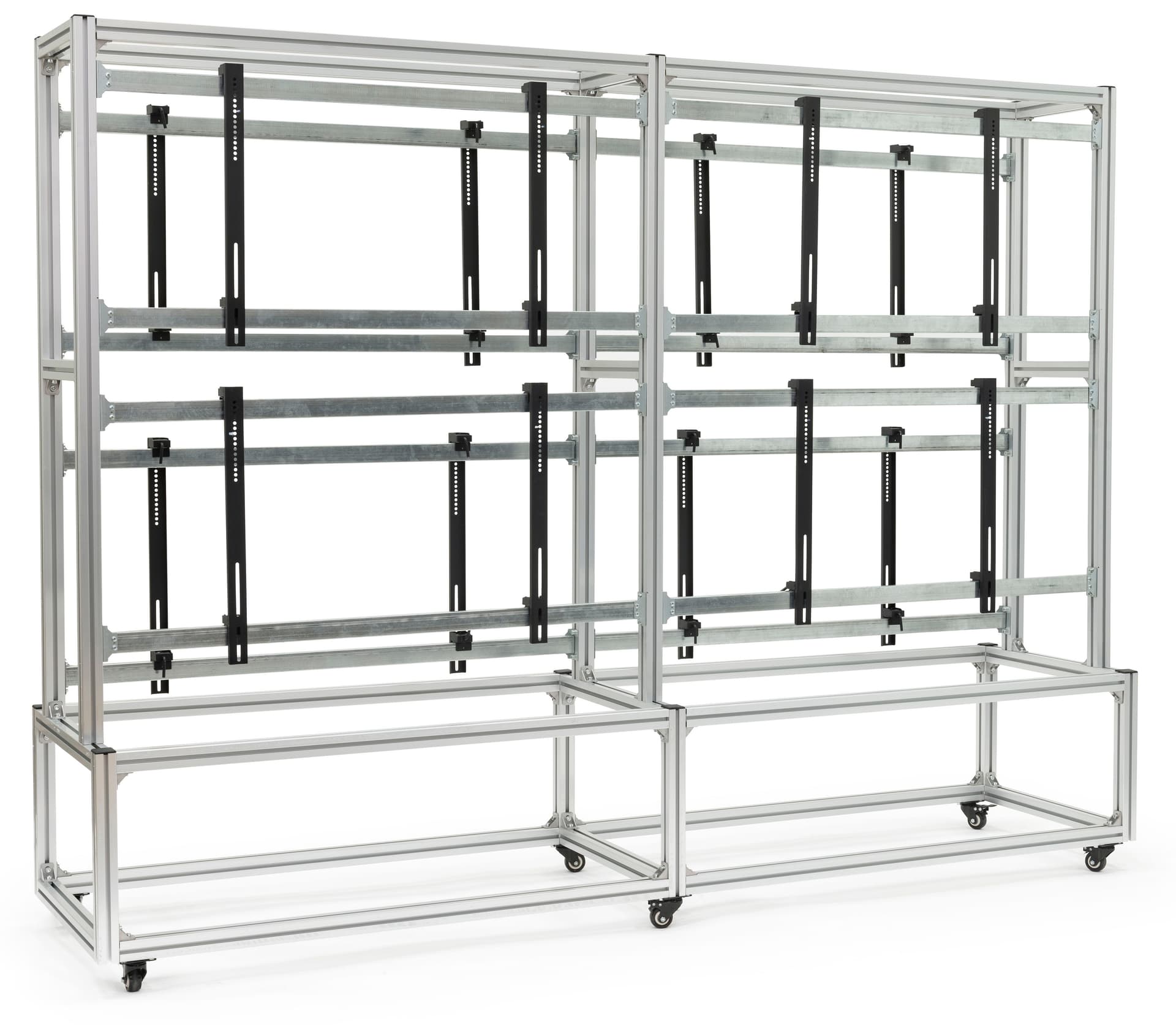 Freestanding video wall mount with 16 stationary mounting brackets