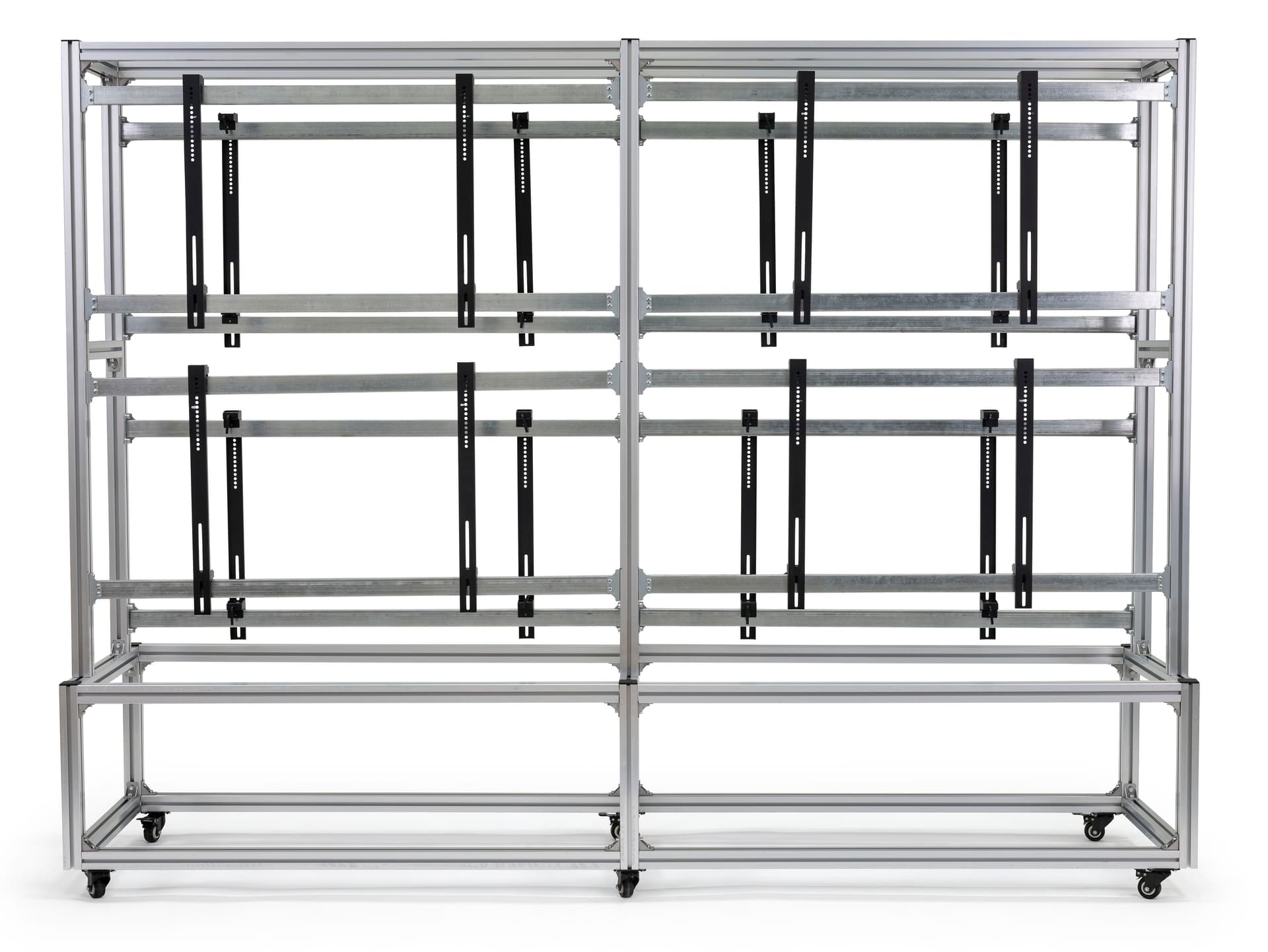 Freestanding video wall mount with double-sided display capabilities