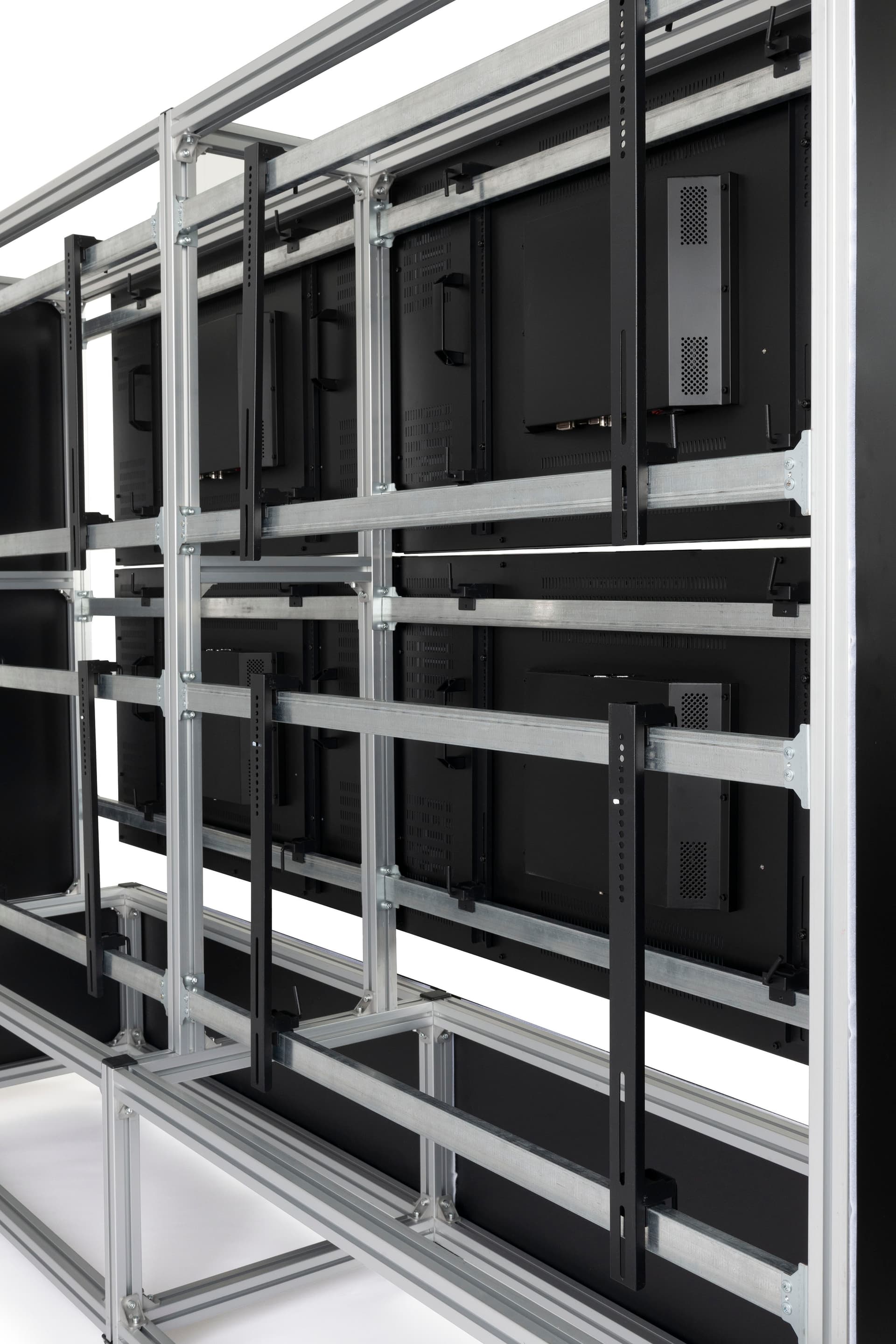 Freestanding video wall mount with 49 inch and 55 inch monitor compatibility