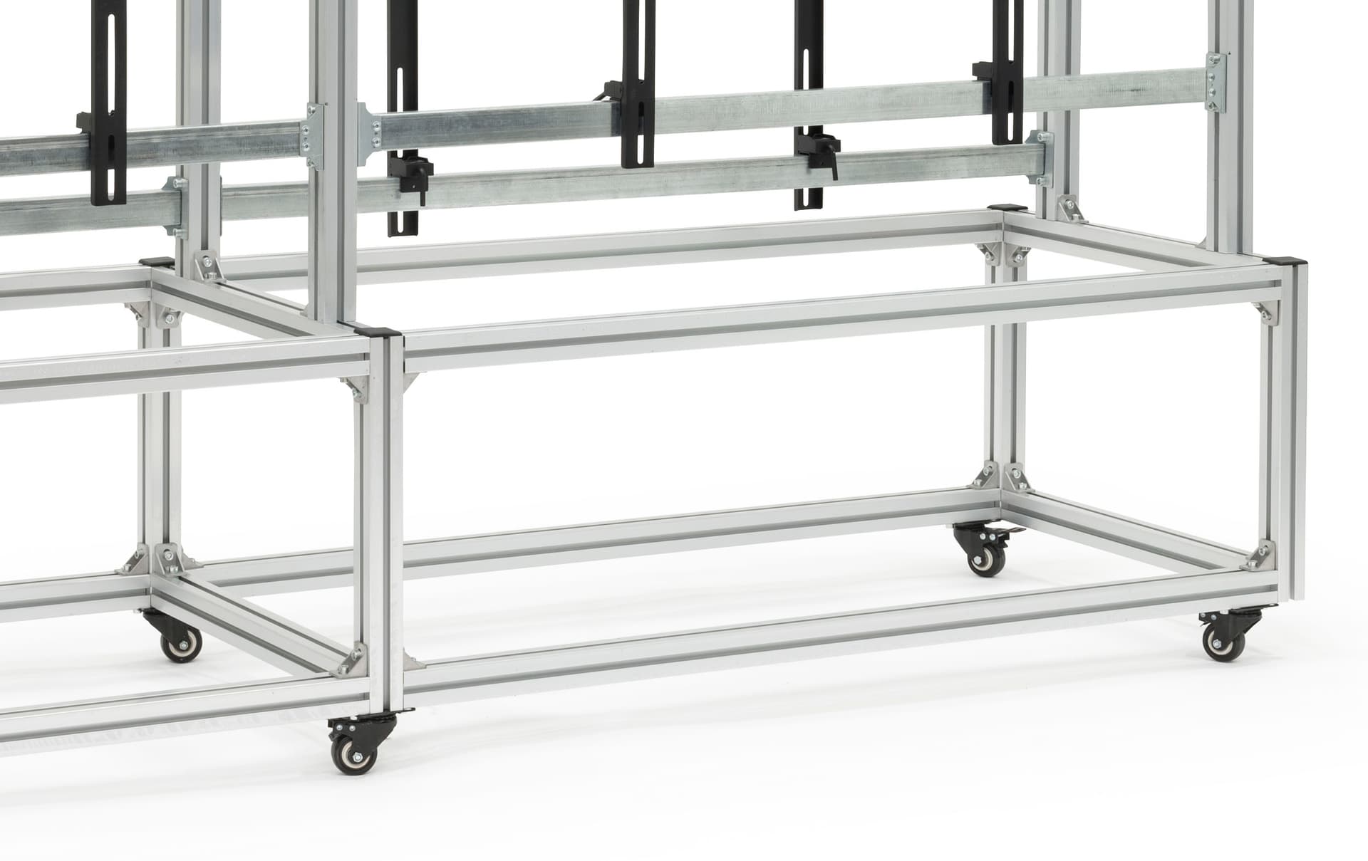 Freestanding video wall mount with six locking caster wheels