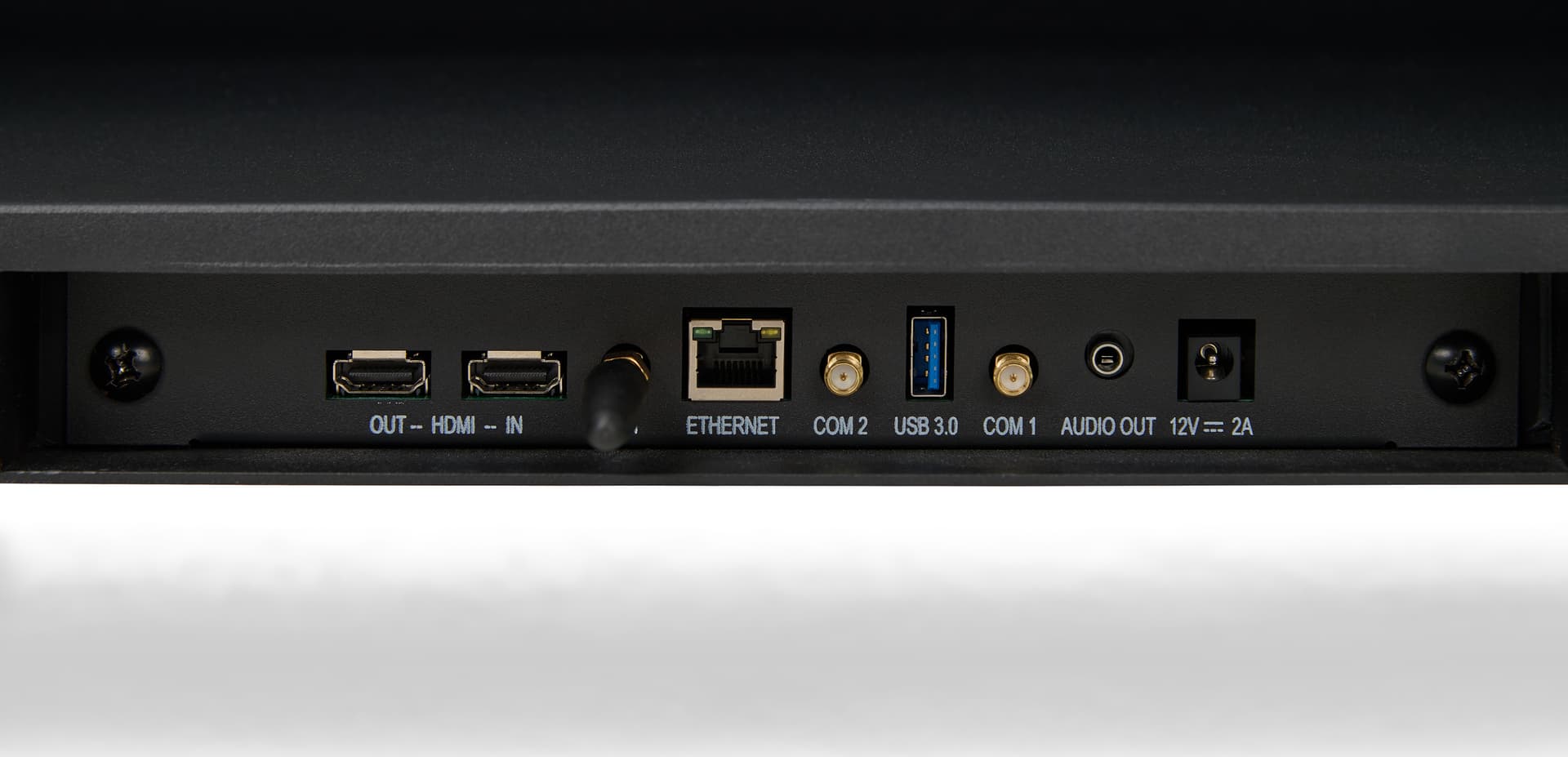 Foldable LED poster with the ports located on the back side of the base