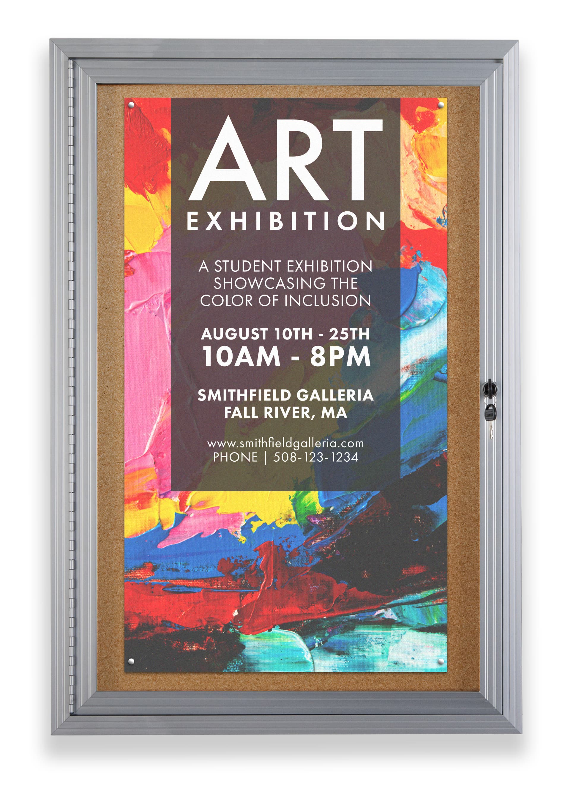 Enclosed cork board with a beautiful silver aluminum frame