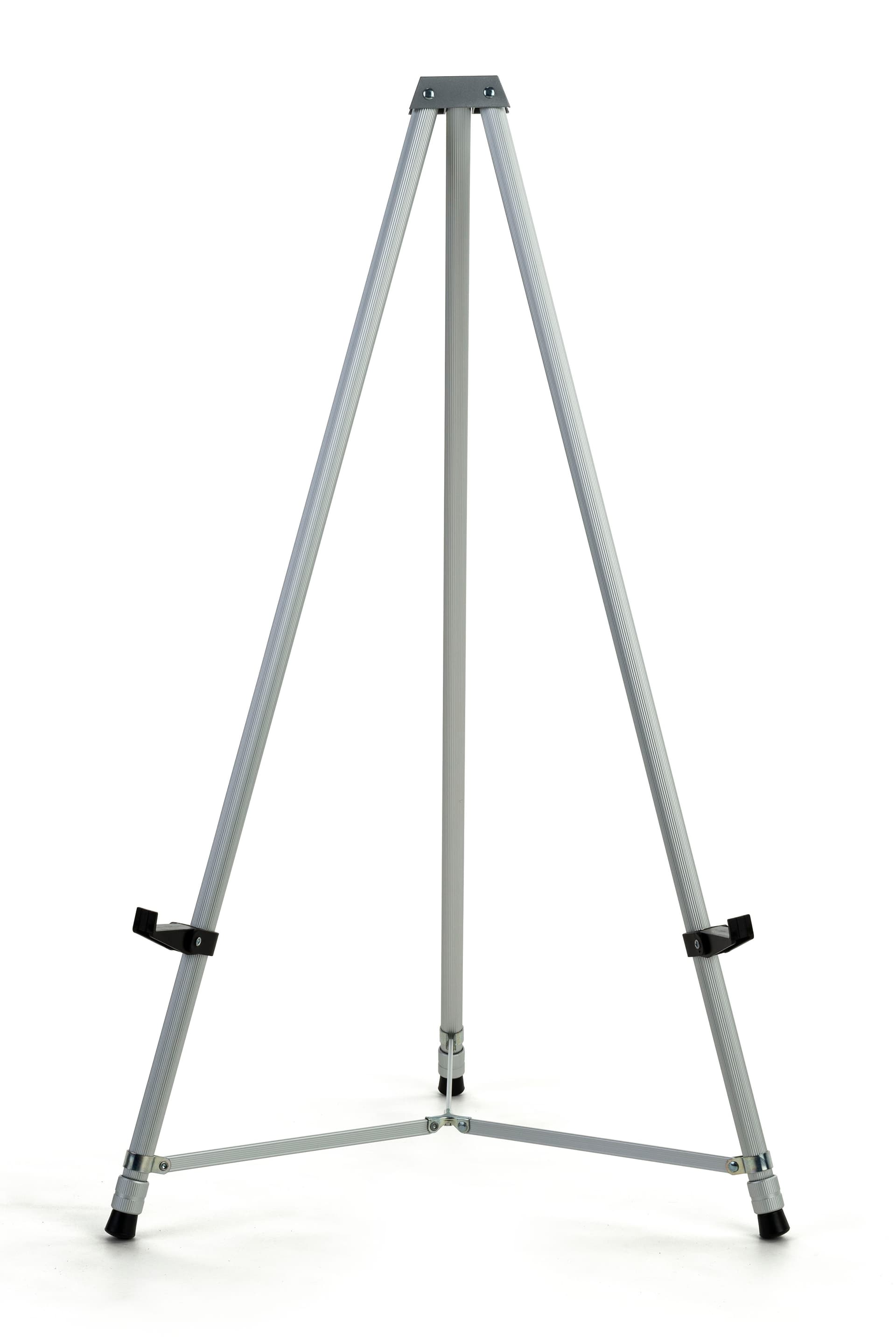Portable silver tripod easel adjusted at shortest countertop height