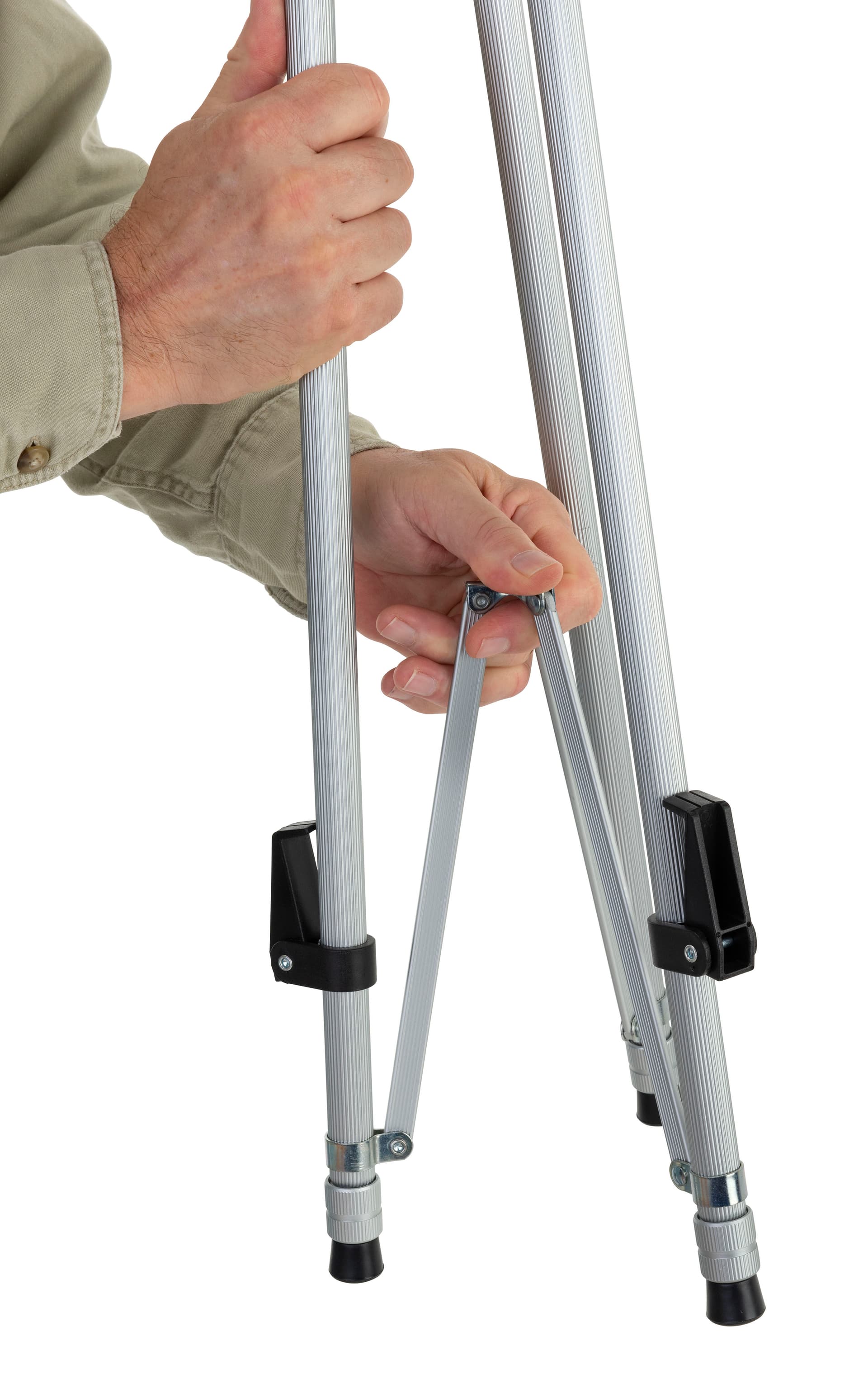 Portable silver tripod easel with compact collapsible design