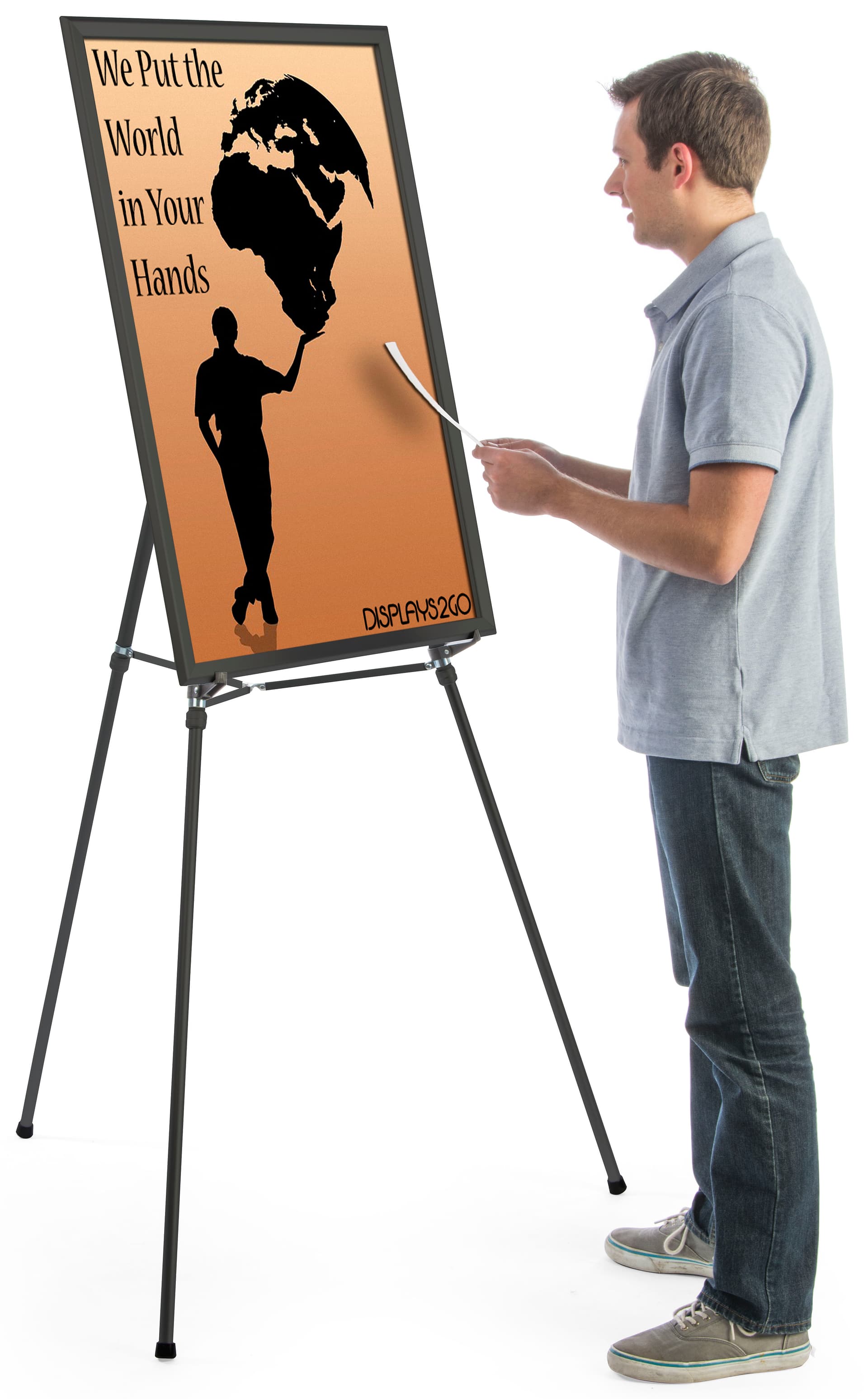 Black Easel Stand with 24” x 36” Snap Frame, Hardware Included