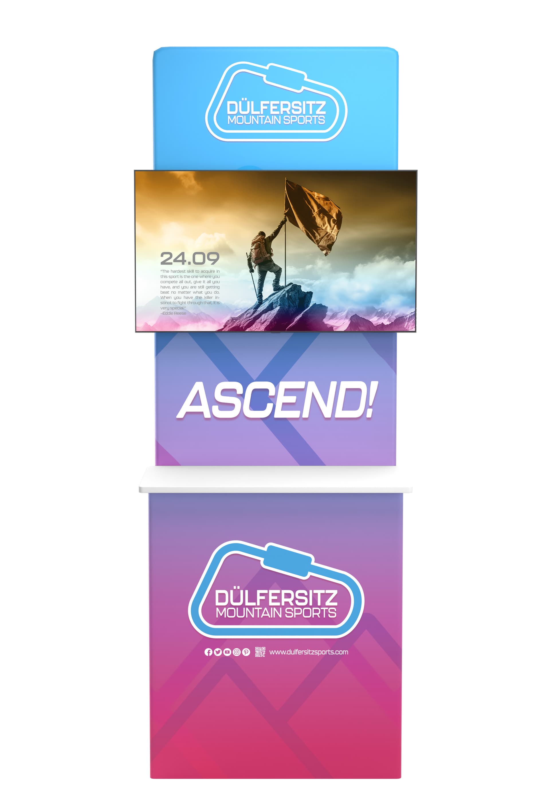 Pop up backwall display with white counter