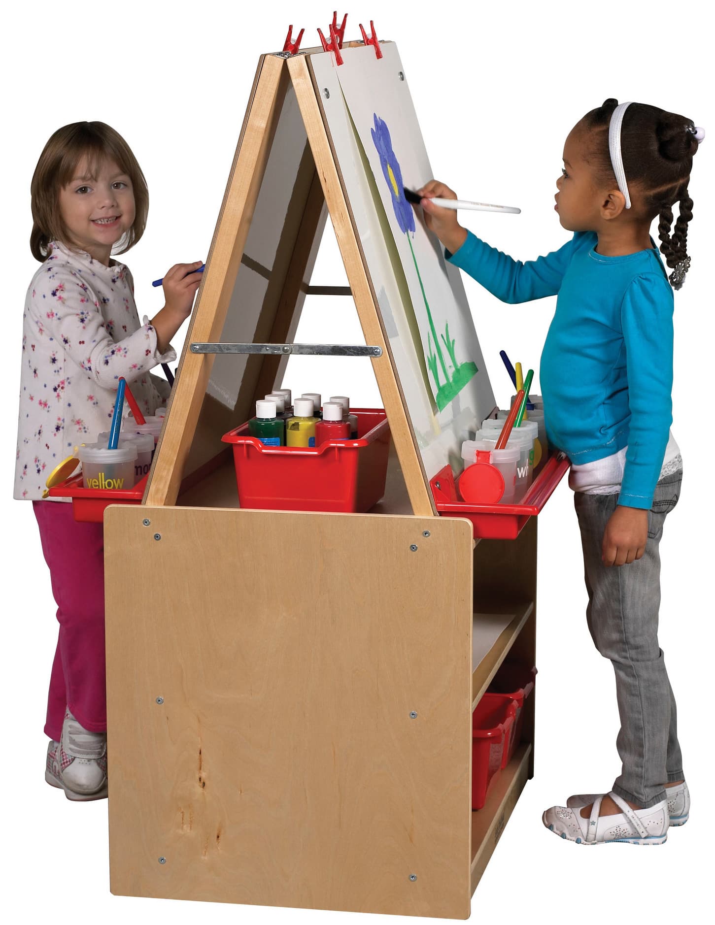 Double Sided Children's Art Easel with Storage & Red Trays