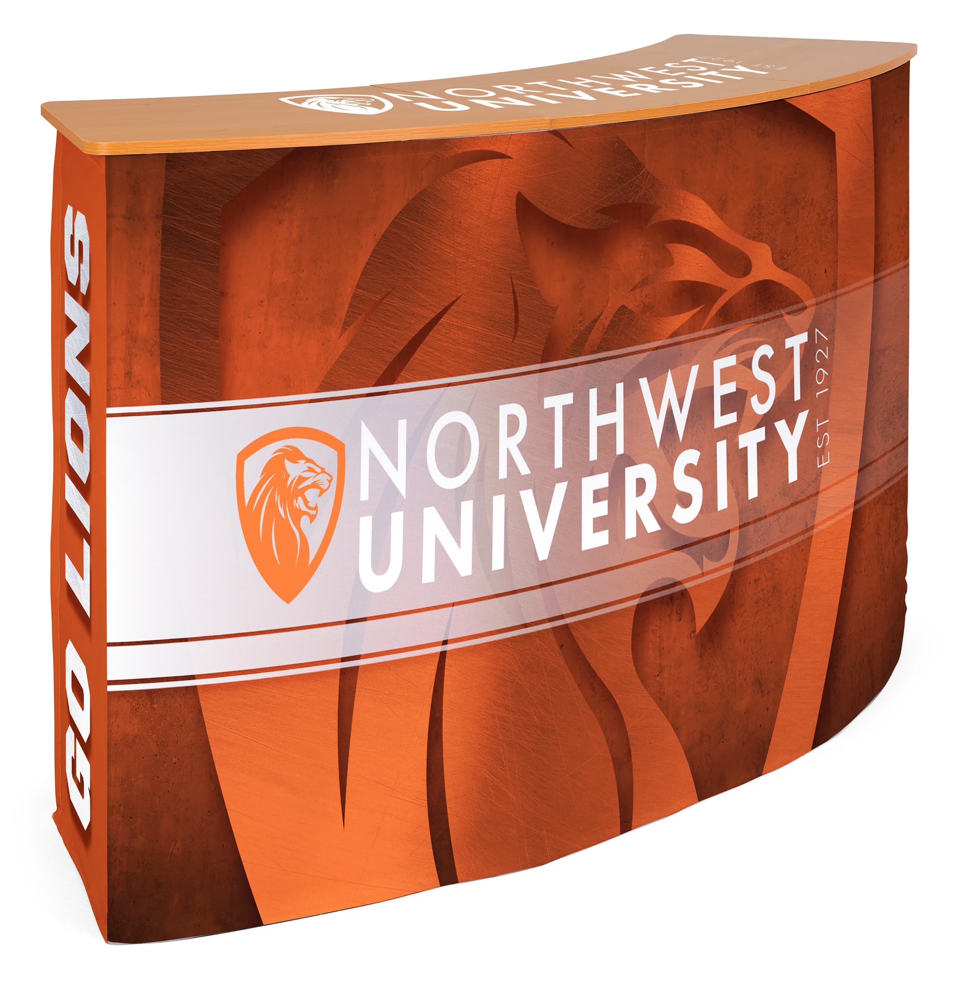 Trade show display counter with wrap around graphic
