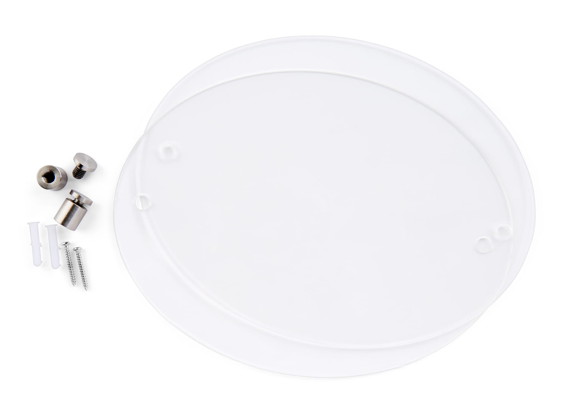 Recycled acrylic custom oval directory sign with two acrylic plates and mounting hardware