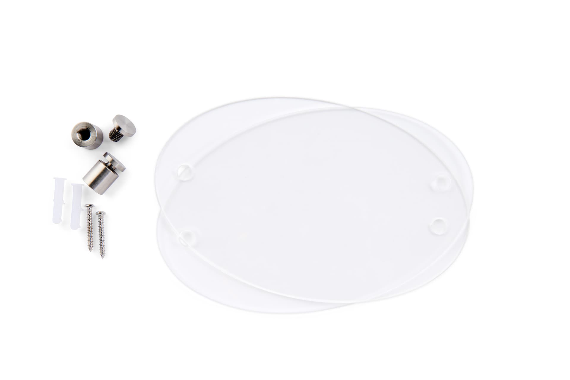 Recycled acrylic custom oval directory sign kits include mounting hardware
