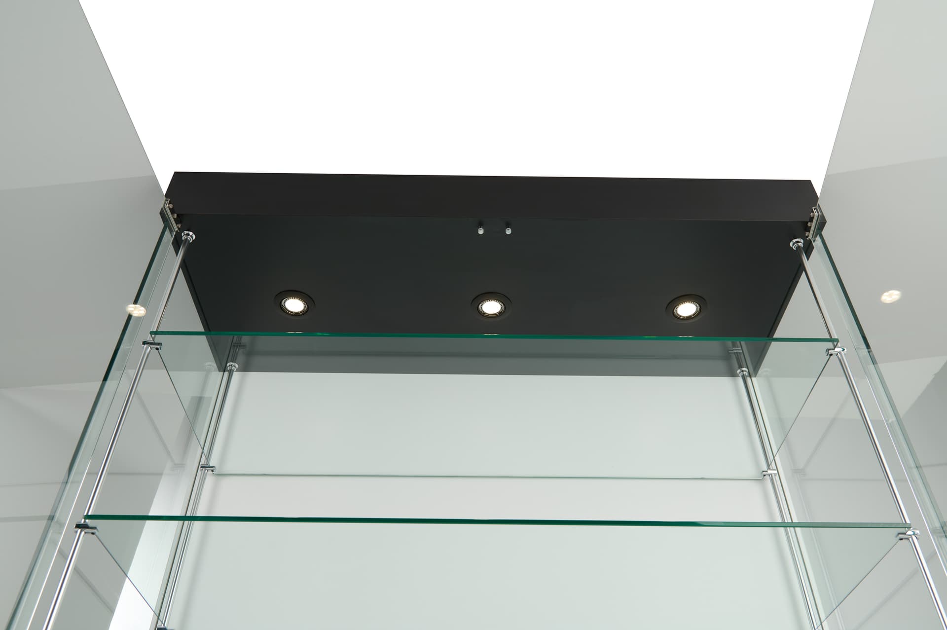 Light up display case with three overhead LED lights