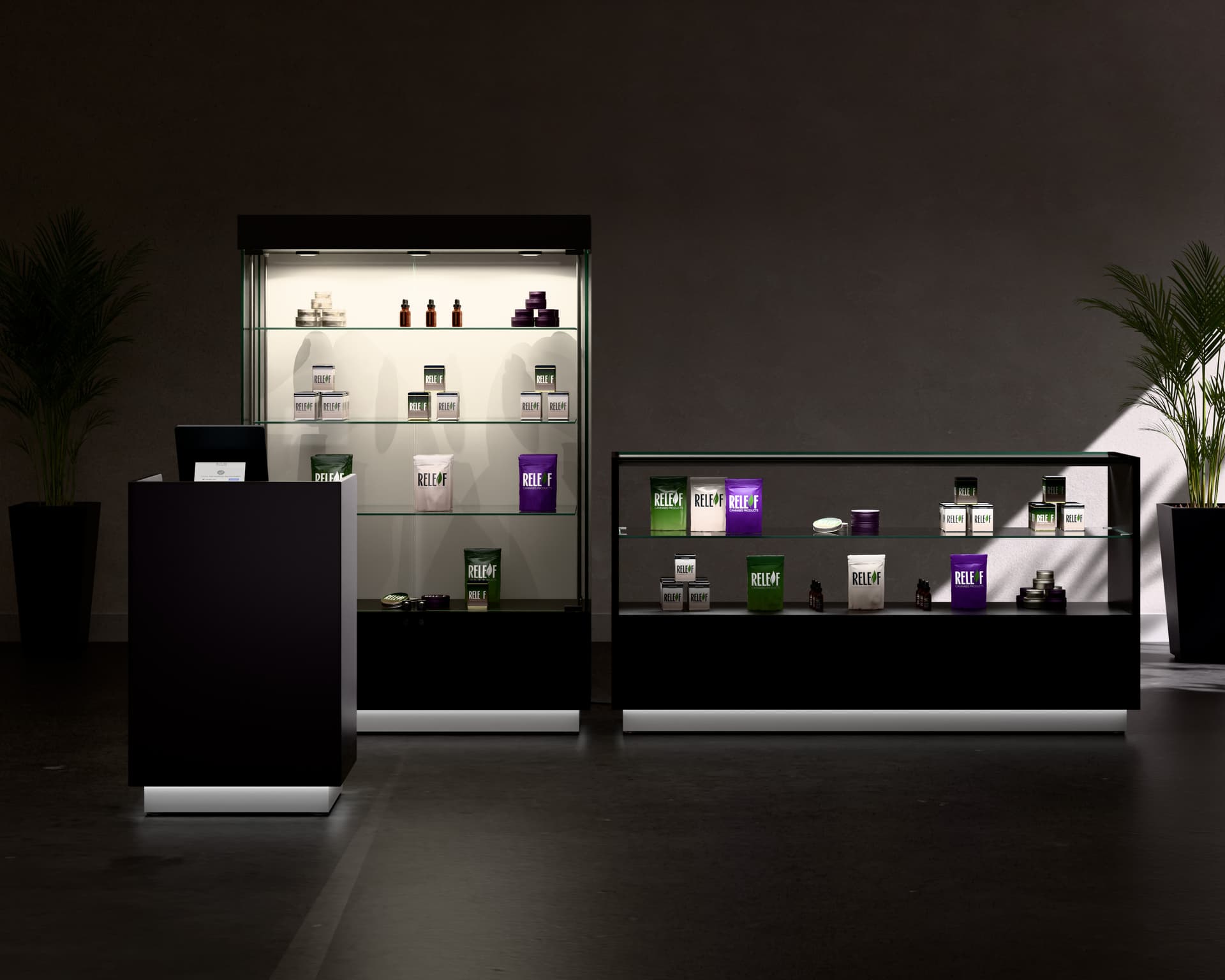 Light up display case in retail setting