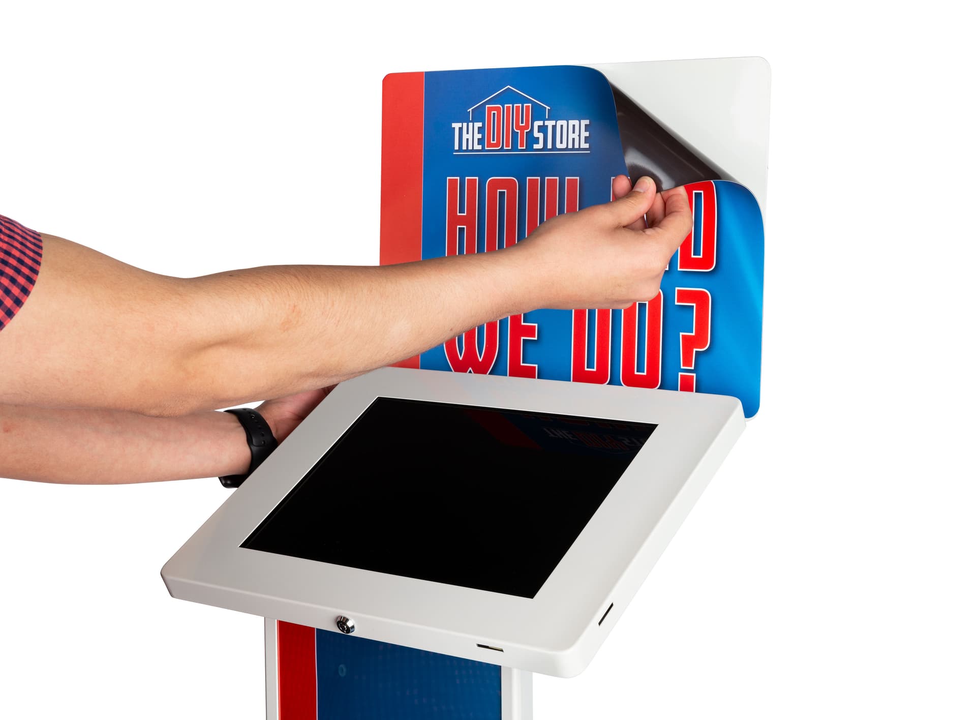 Apply on printed kiosk graphics for 12.9" IPELIT12 tablet stands