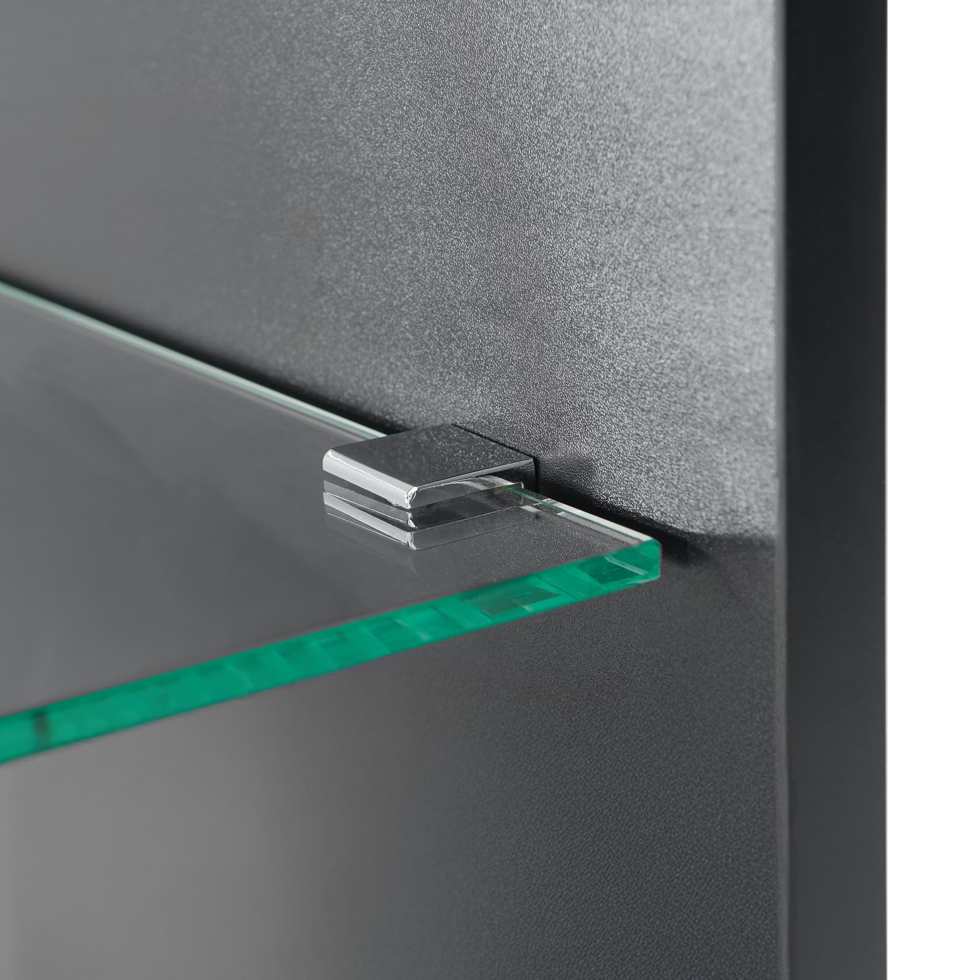 Glass showcase counter with tempered glass shelf