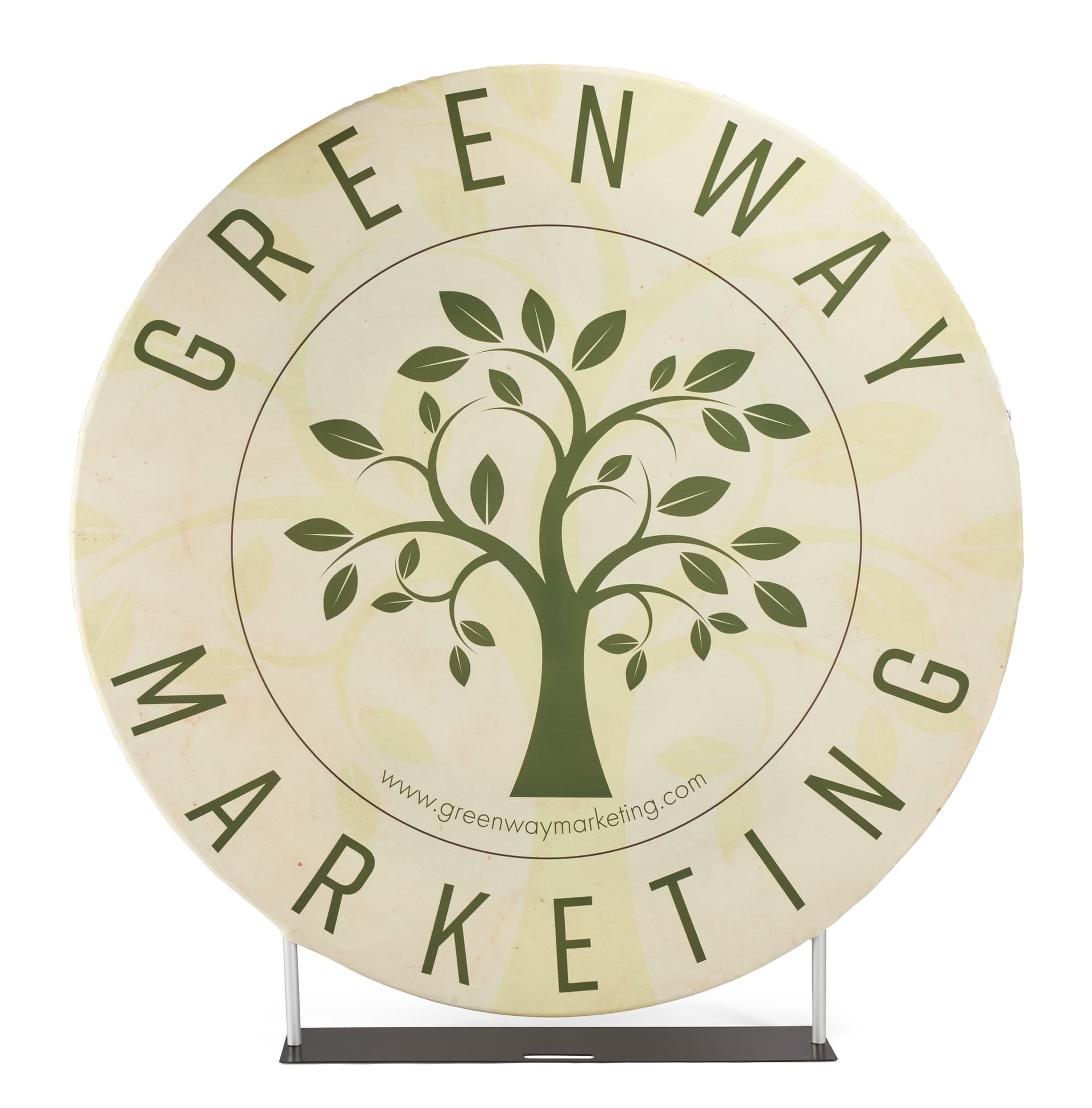 Custom printed seven foot EZ Extend circle backdrop with custom back graphics