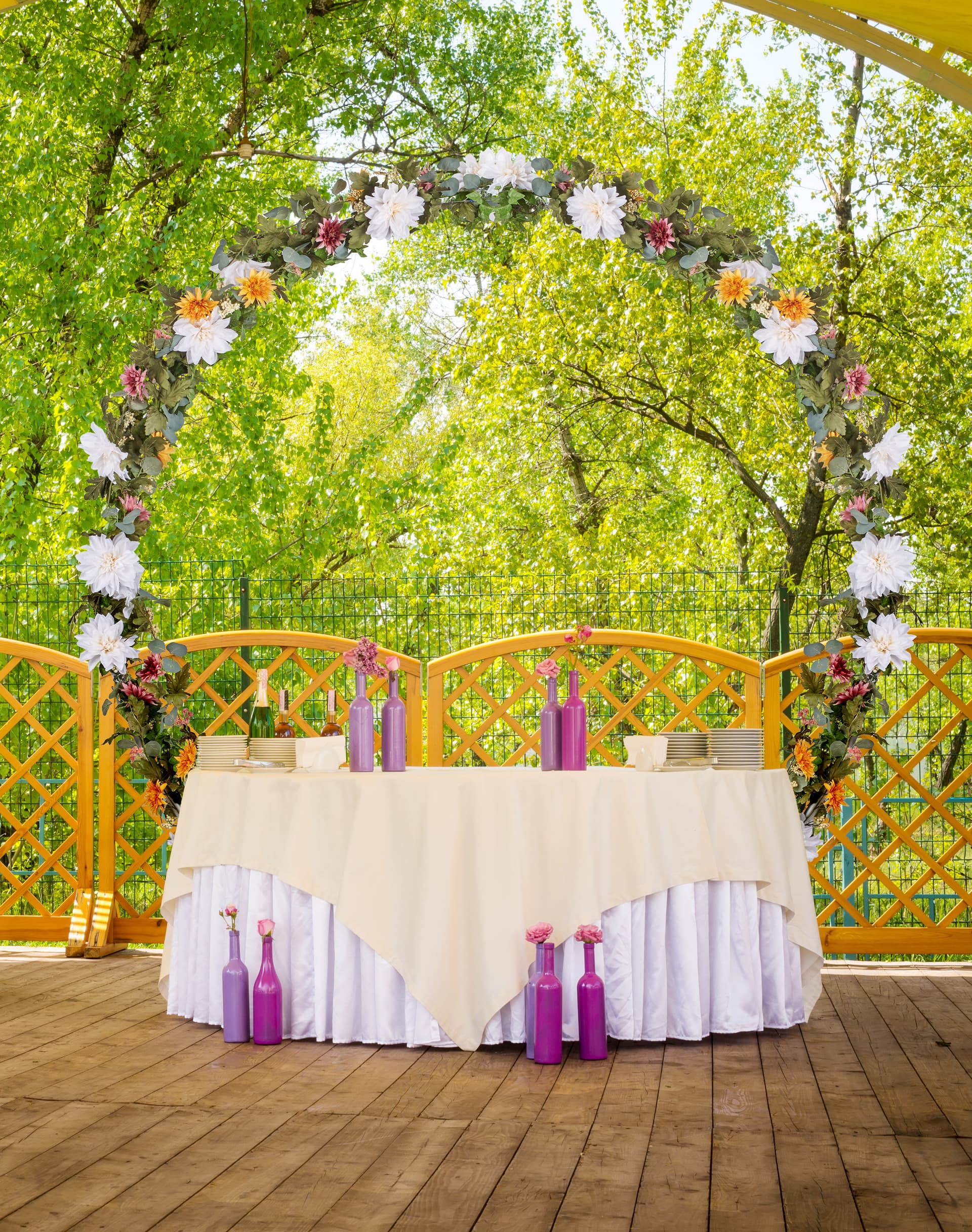 Seven foot round backdrop frame with decorative design