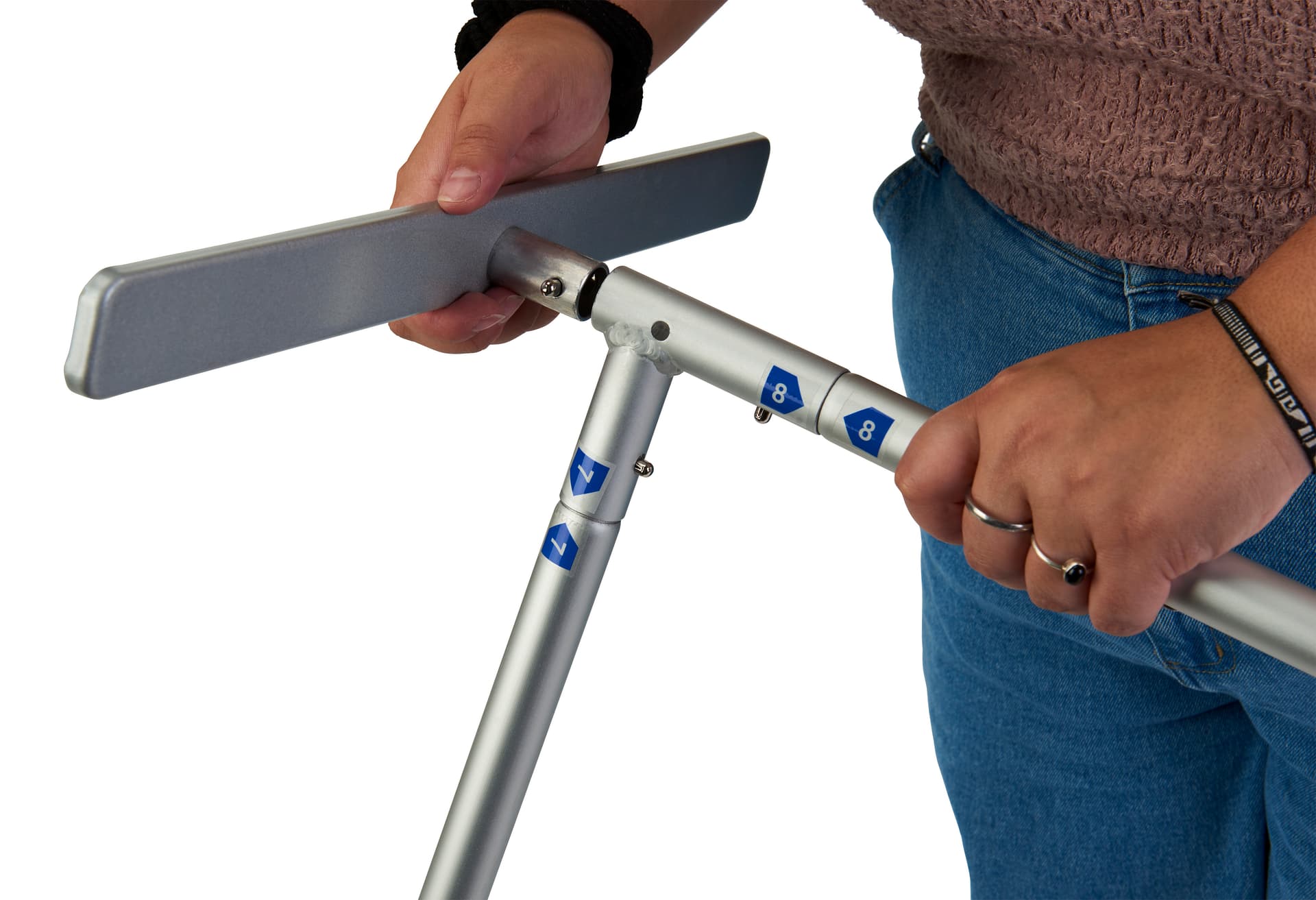 Fabric banner display stand with aluminum feet