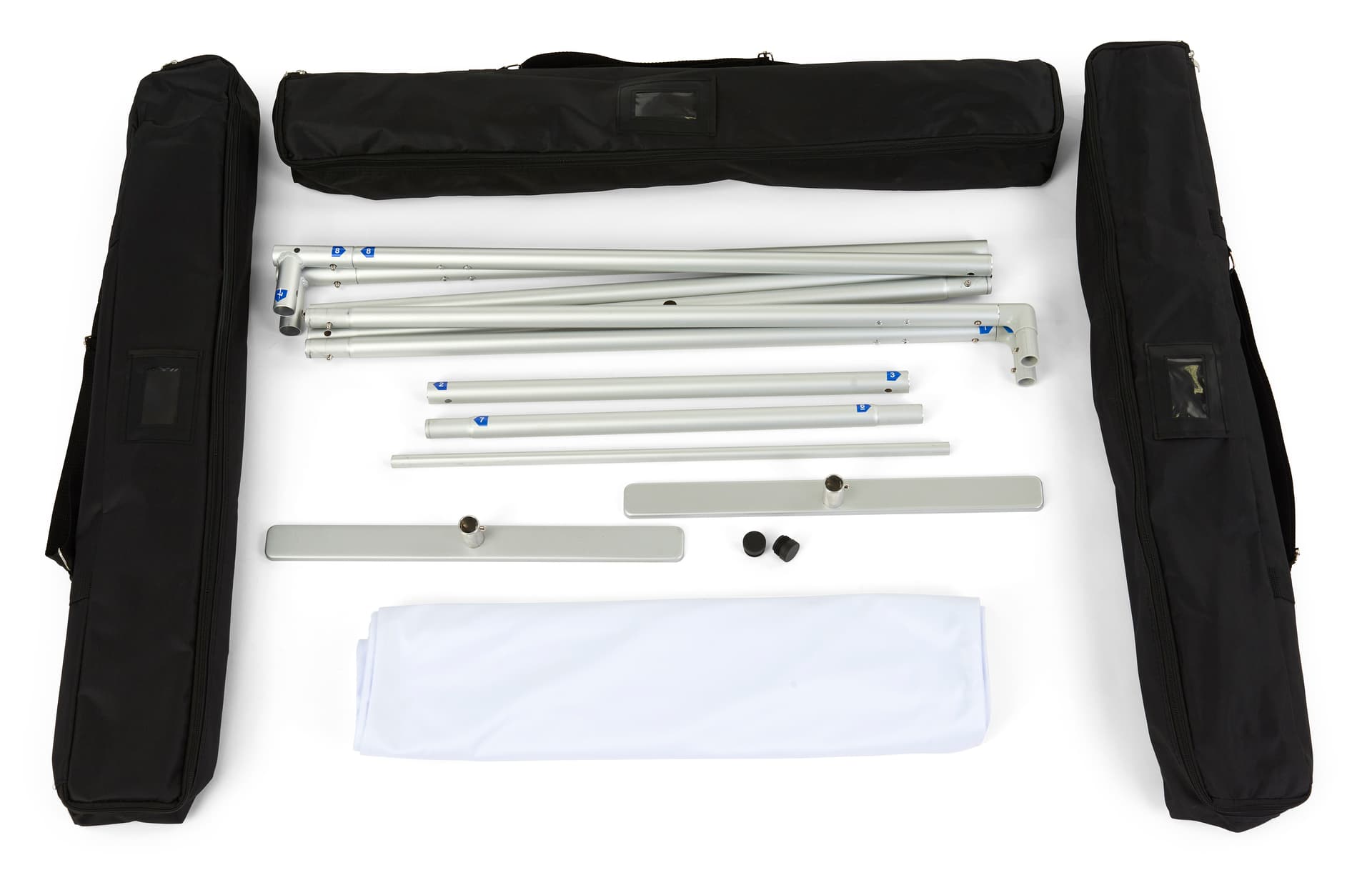 Fabric banner display stand with numbered tubing