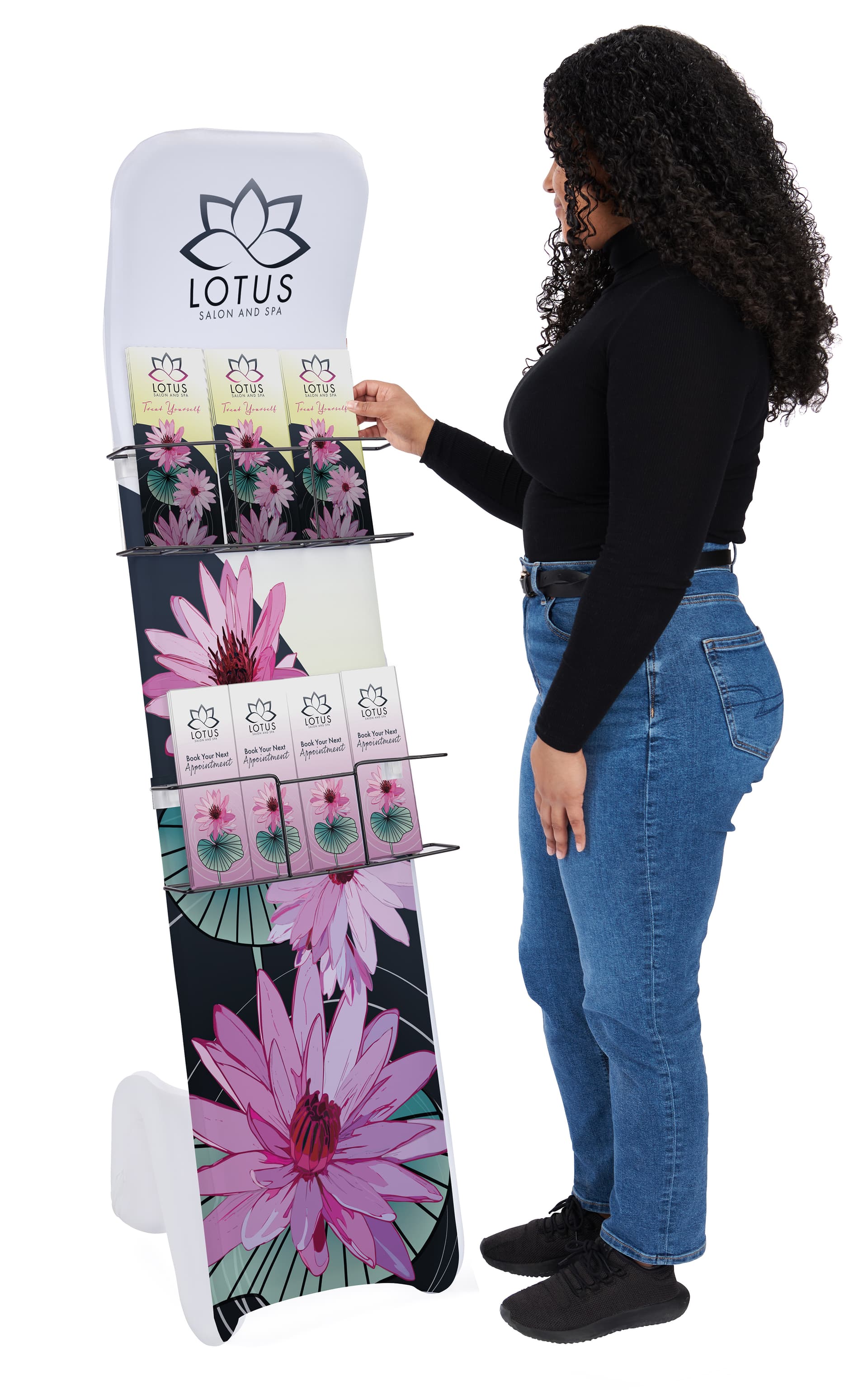 Tension fabric literature banner stand is 6 feet tall