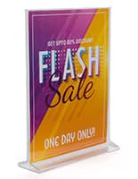 Recycled acrylic tabletop sign holders with sustainable build